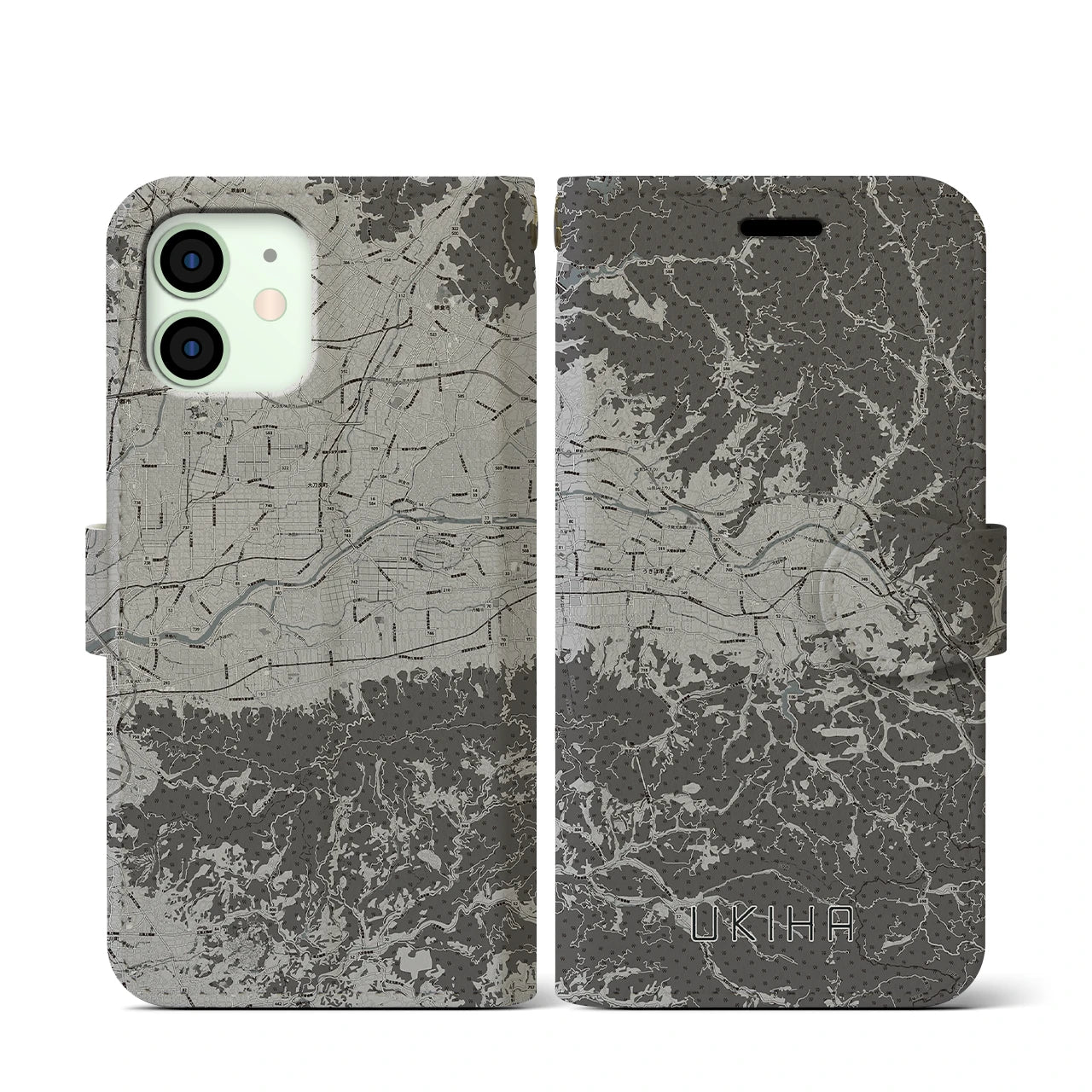 【うきは(福岡県)】地図柄iPhoneケース(手帳タイプ)