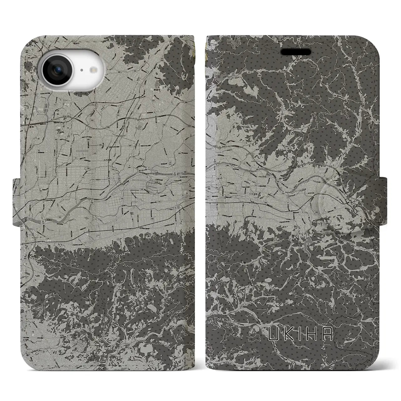 【うきは(福岡県)】地図柄iPhoneケース(手帳タイプ)