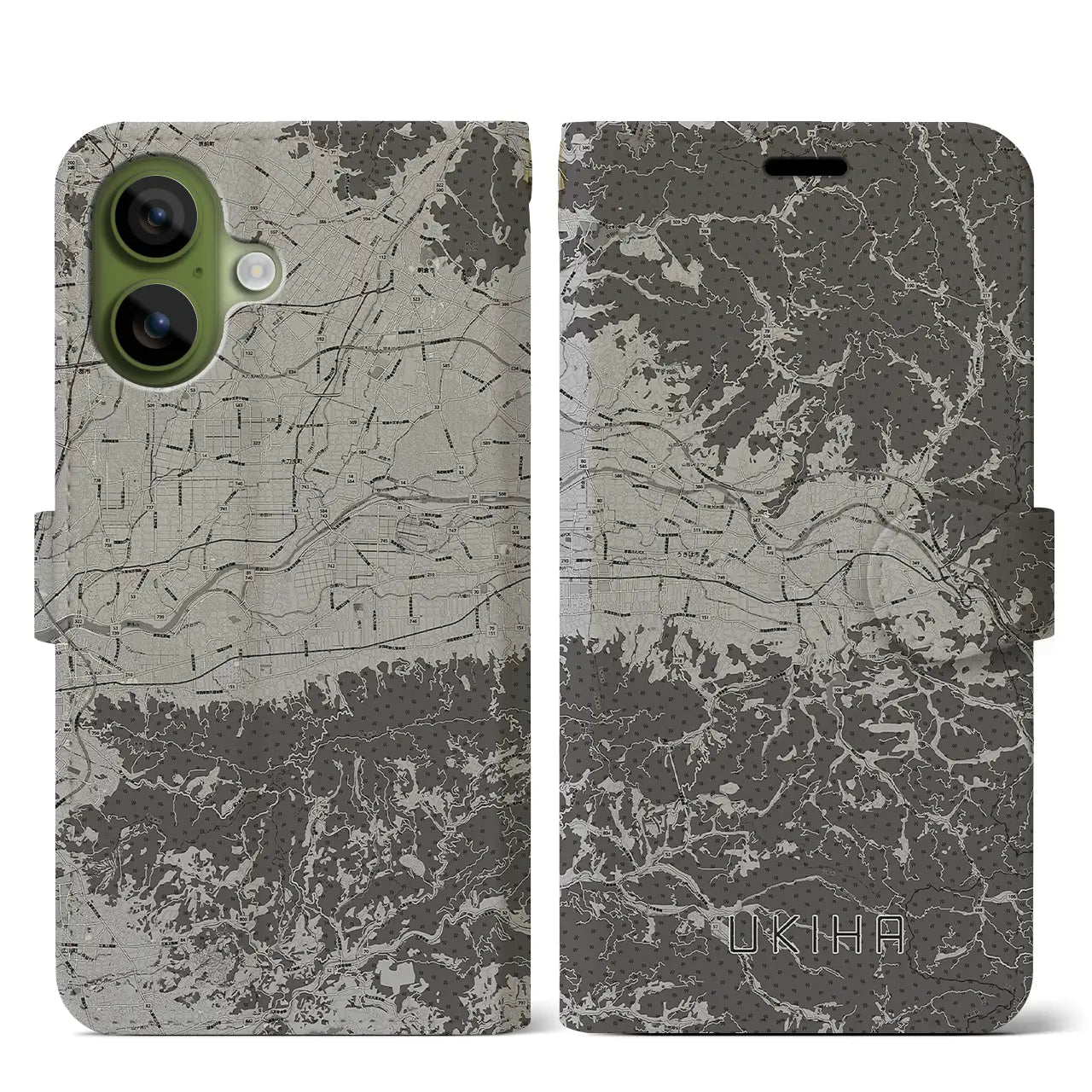 【うきは(福岡県)】地図柄iPhoneケース(手帳タイプ)