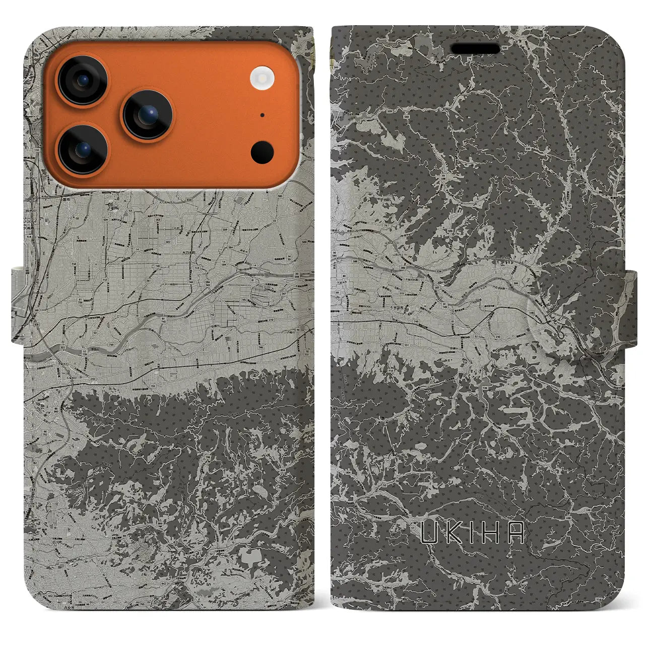 【うきは(福岡県)】地図柄iPhoneケース(手帳タイプ)