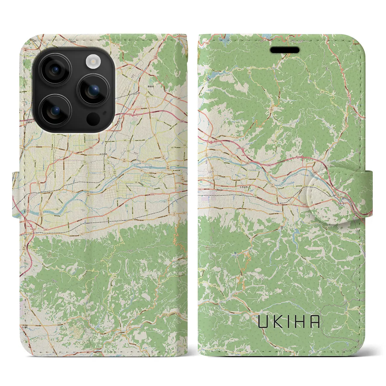 【うきは(福岡県)】地図柄iPhoneケース(手帳タイプ)ナチュラル・iPhone 16 用