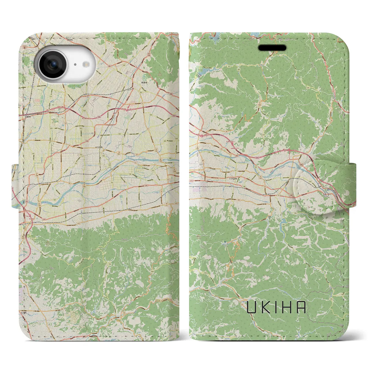 【うきは(福岡県)】地図柄iPhoneケース(手帳タイプ)