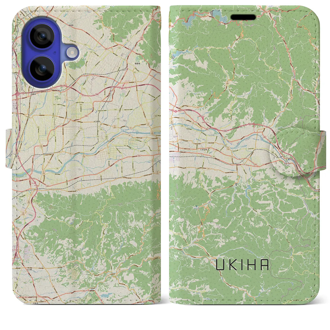 【うきは(福岡県)】地図柄iPhoneケース(手帳タイプ)