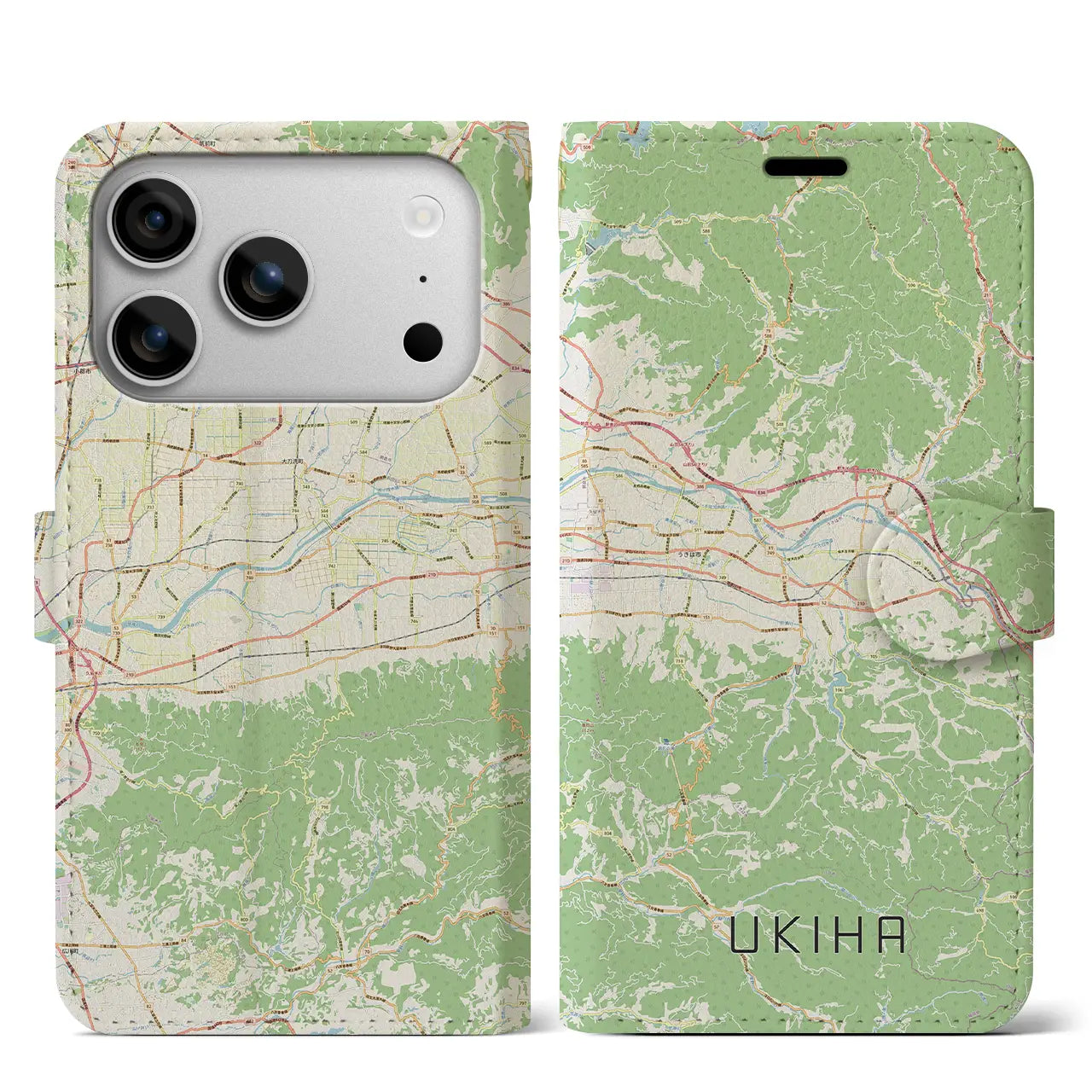 【うきは(福岡県)】地図柄iPhoneケース(手帳タイプ)