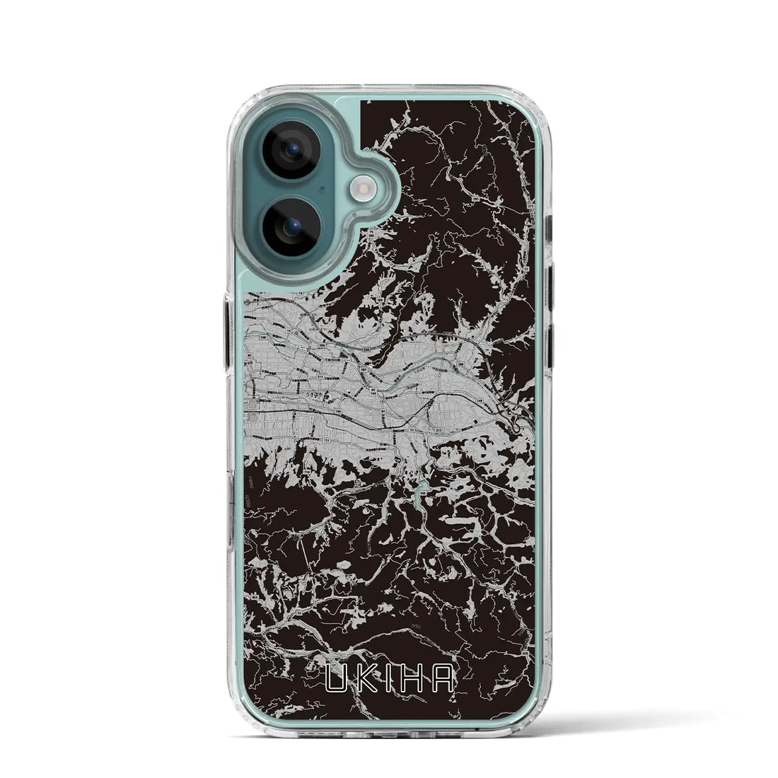 【うきは(福岡県)】地図柄iPhoneケース(MagSafeタイプ)モノトーン・iPhone 16 Pro 用