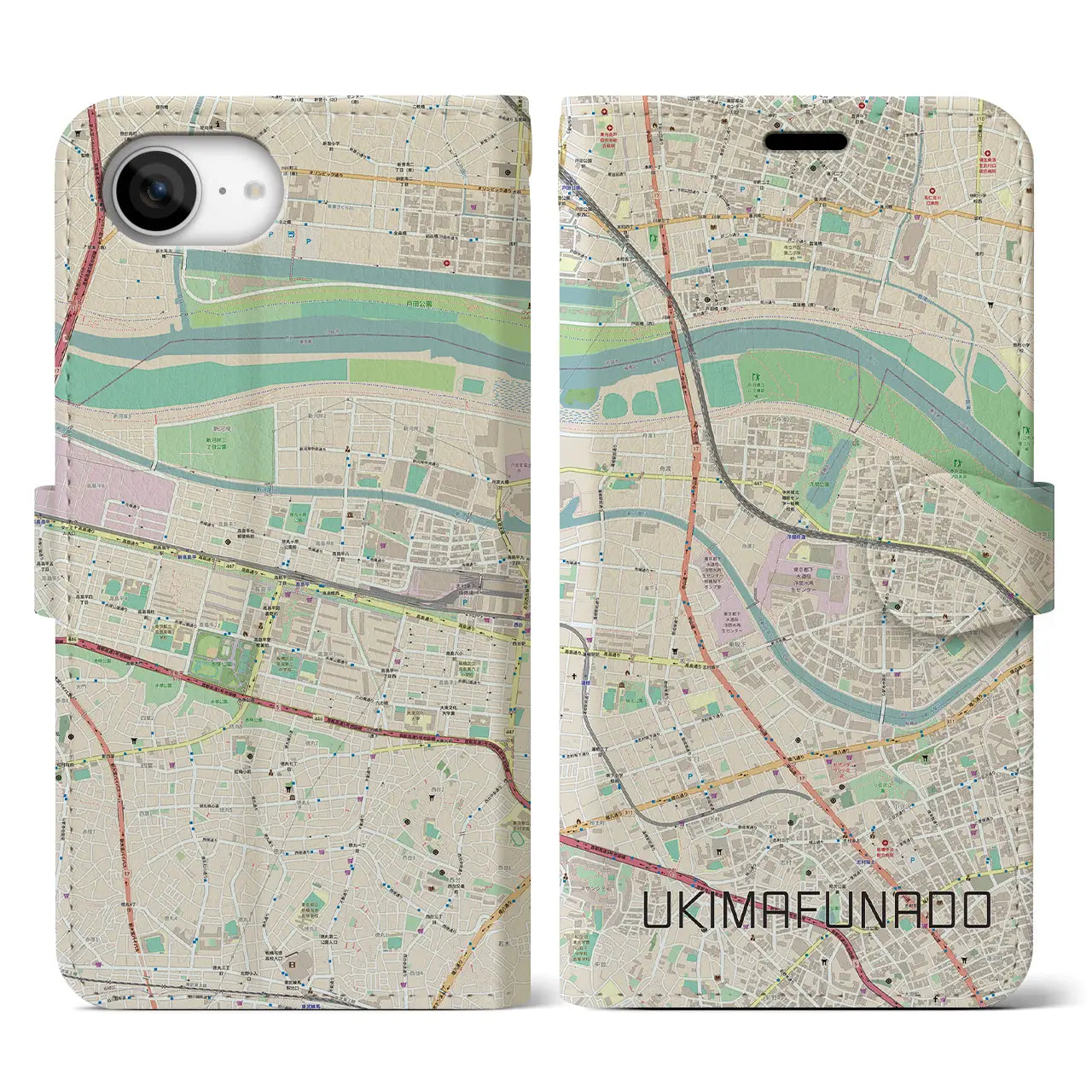 【浮間舟渡(東京都)】地図柄iPhoneケース(手帳タイプ)