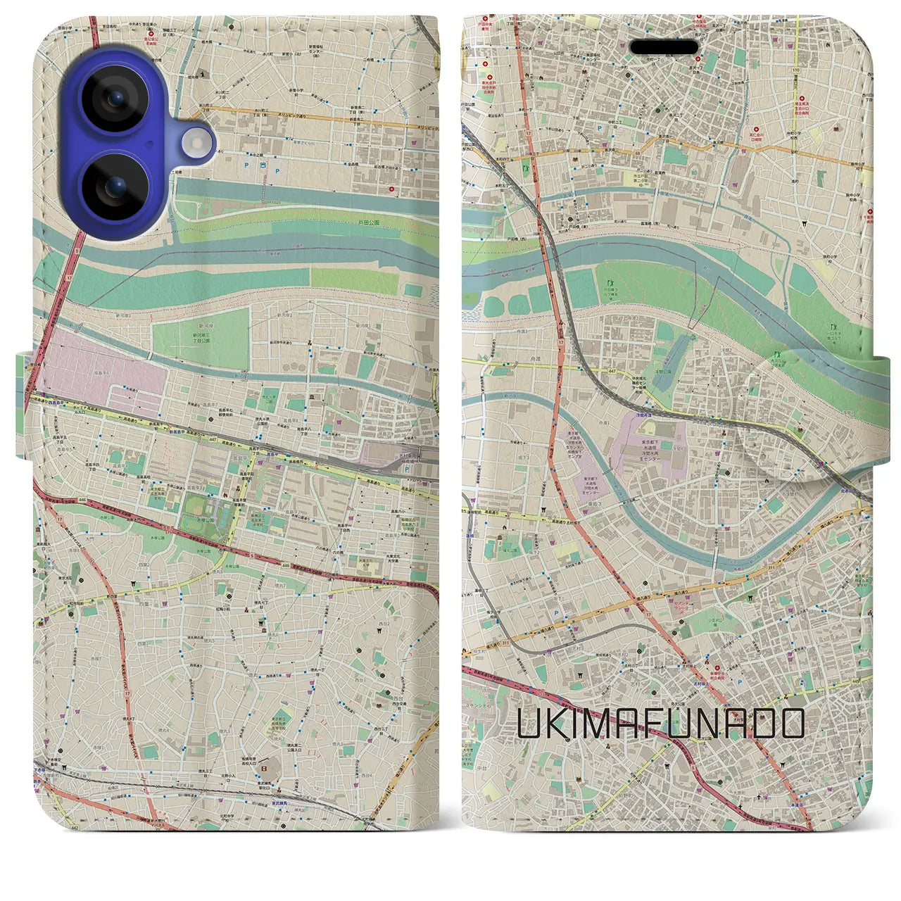【浮間舟渡(東京都)】地図柄iPhoneケース(手帳タイプ)ナチュラル・iPhone 16 Pro Max 用