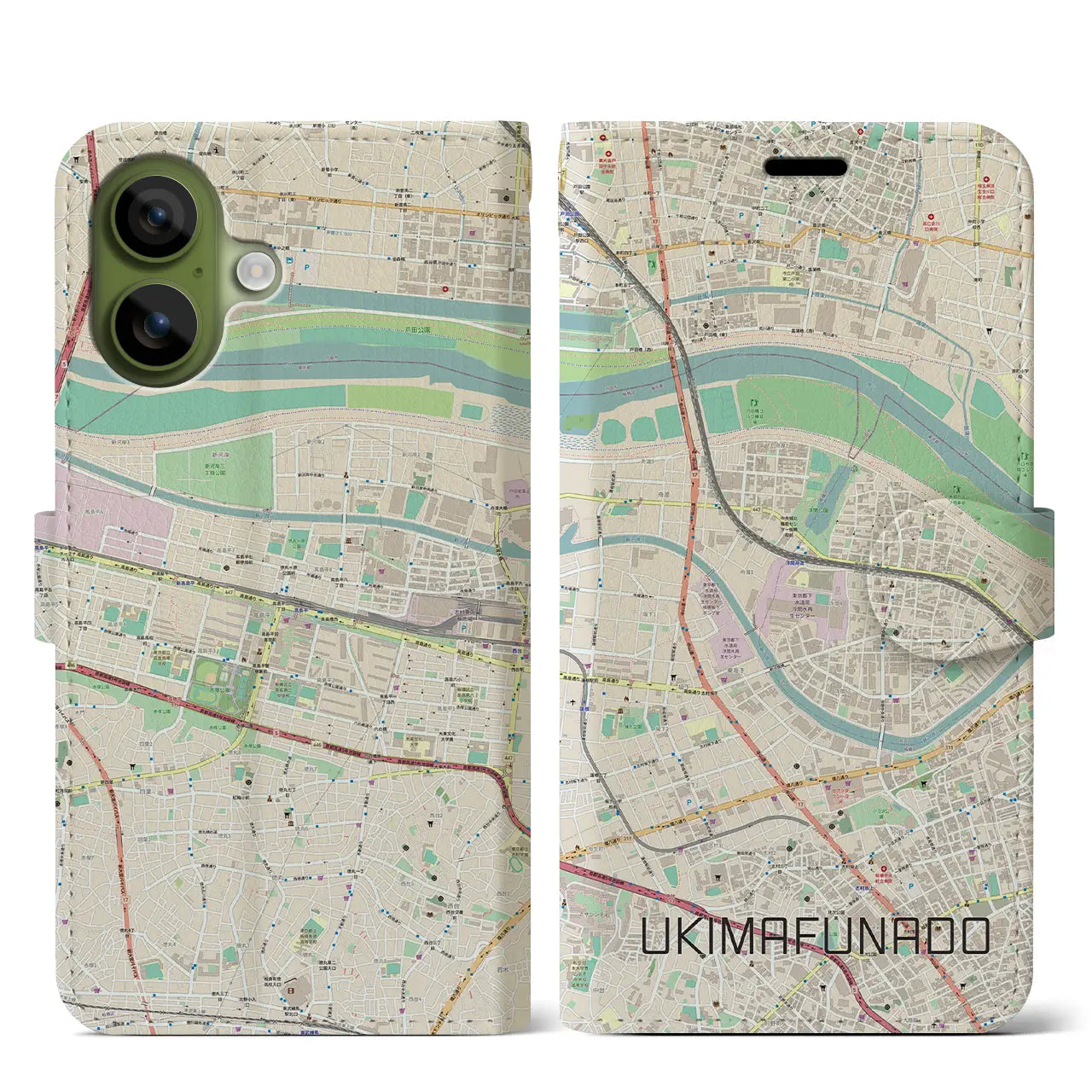 【浮間舟渡(東京都)】地図柄iPhoneケース(手帳タイプ)