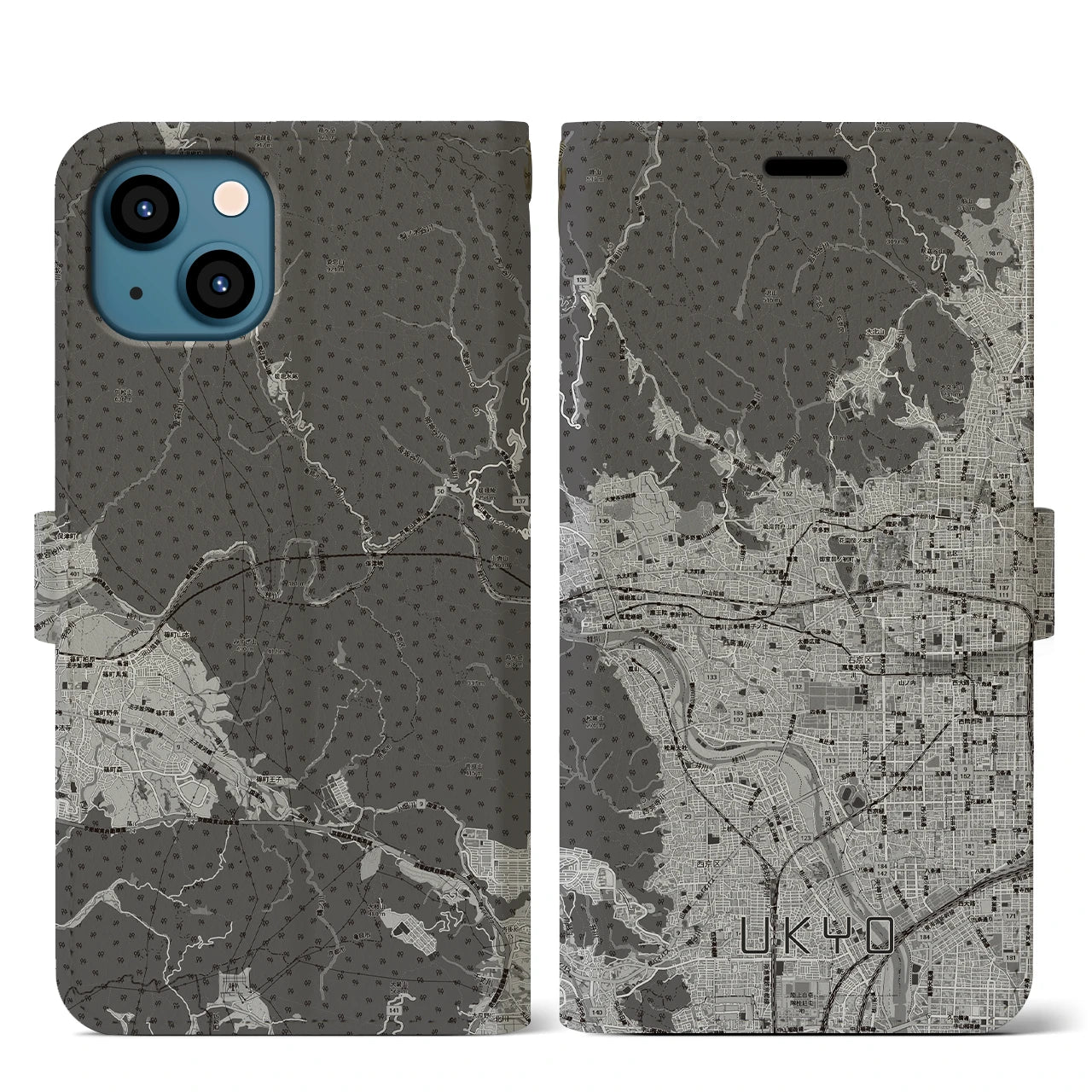 【右京2(京都府)】地図柄iPhoneケース(手帳タイプ)