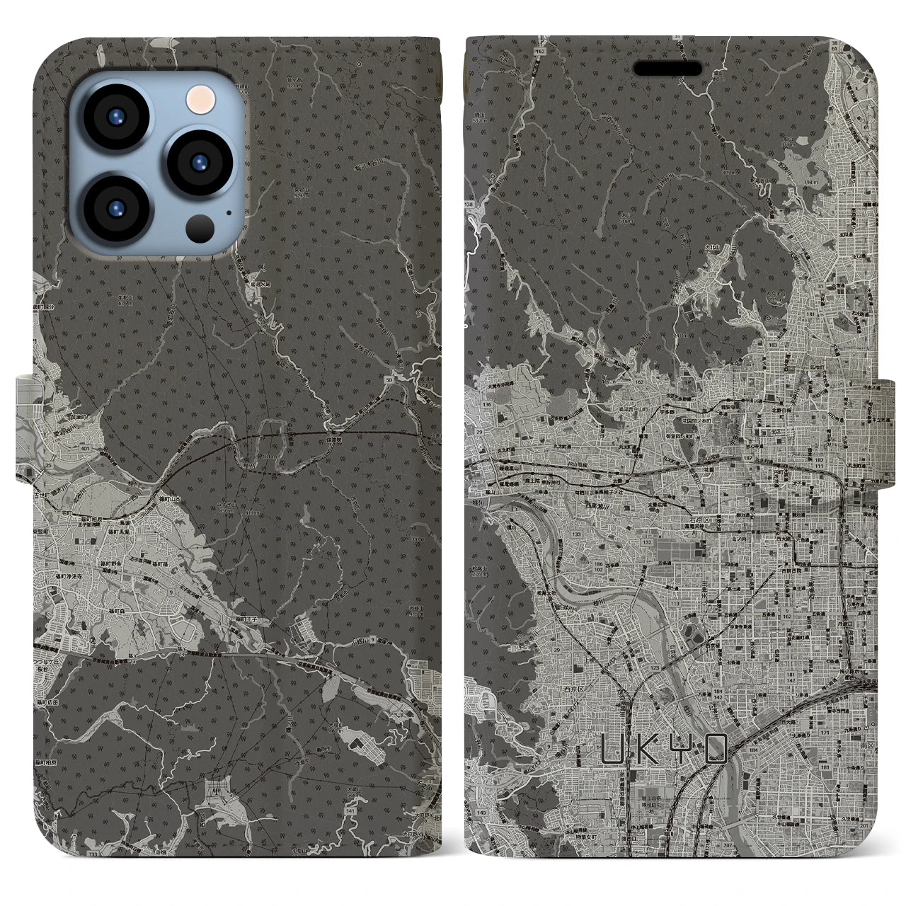 【右京2(京都府)】地図柄iPhoneケース(手帳タイプ)