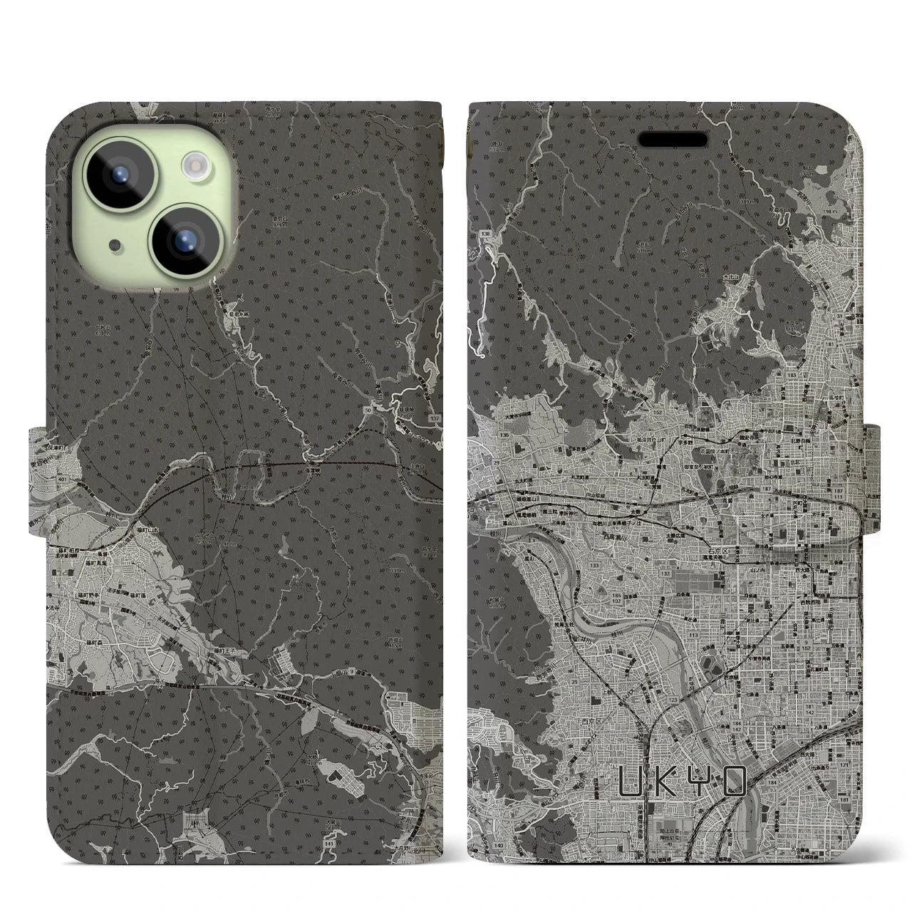 【右京2(京都府)】地図柄iPhoneケース(手帳タイプ)