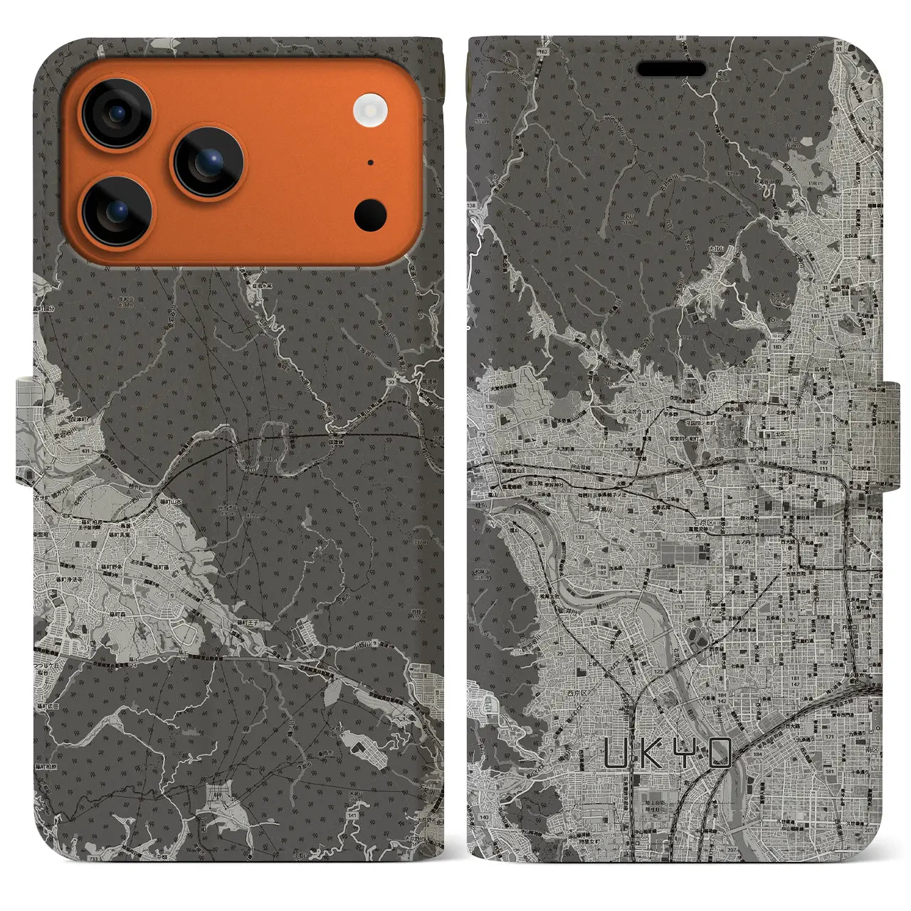 【右京2(京都府)】地図柄iPhoneケース(手帳タイプ)