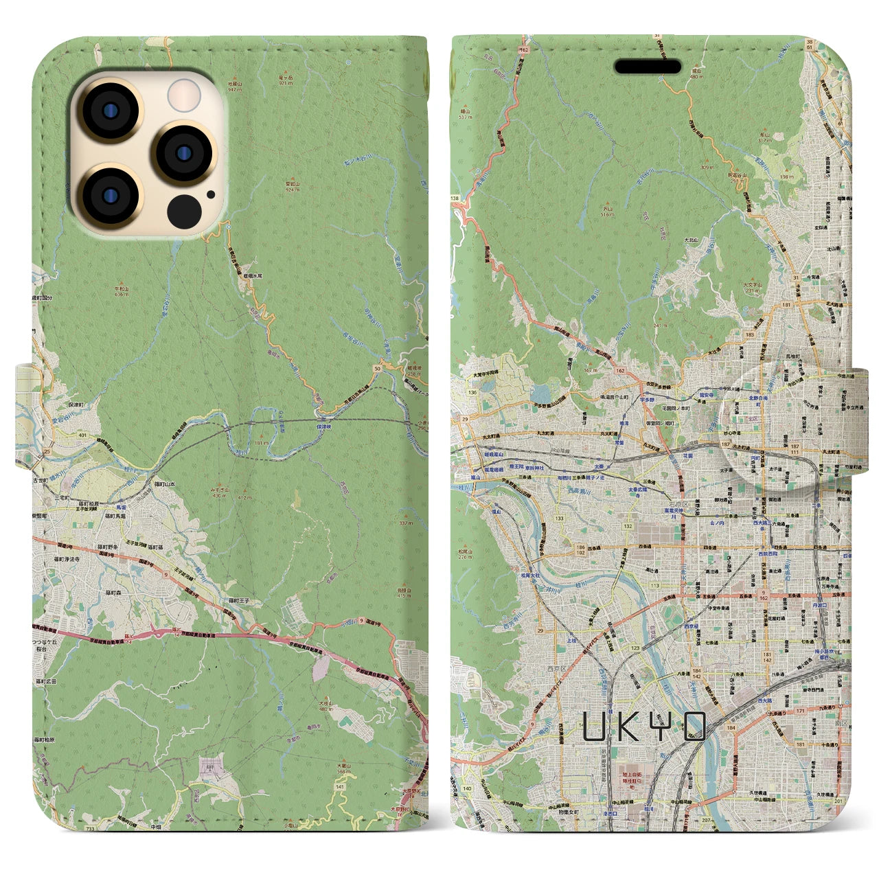【右京2(京都府)】地図柄iPhoneケース(手帳タイプ)