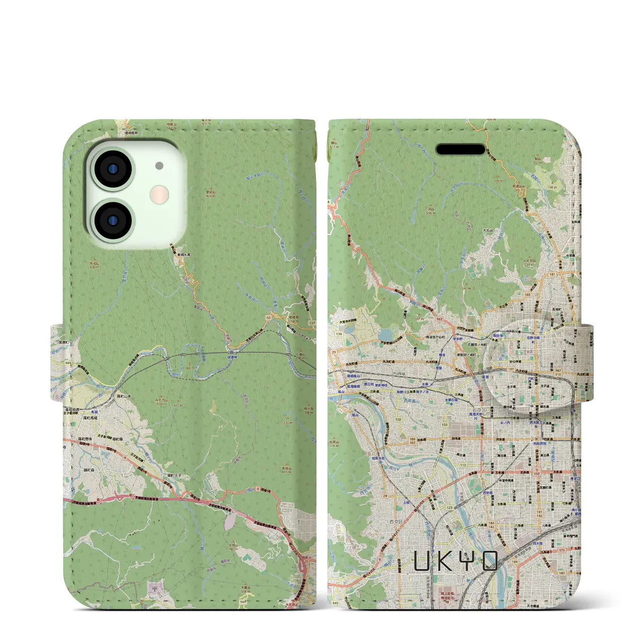 【右京2(京都府)】地図柄iPhoneケース(手帳タイプ)