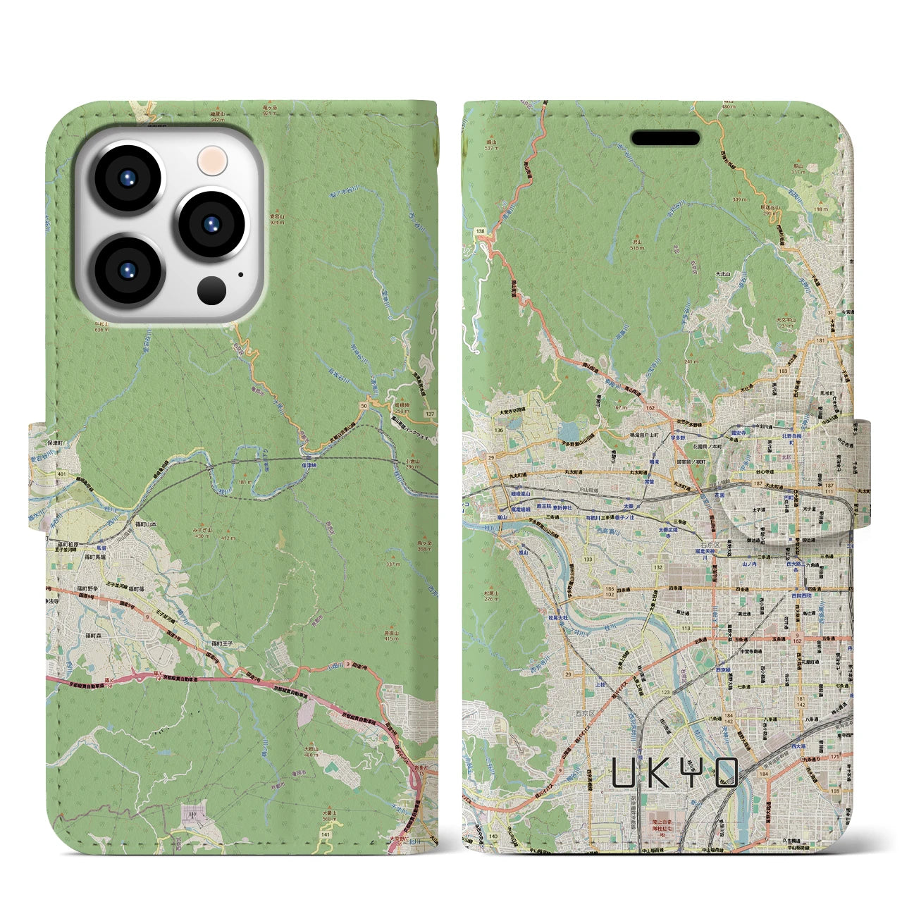 【右京2(京都府)】地図柄iPhoneケース(手帳タイプ)