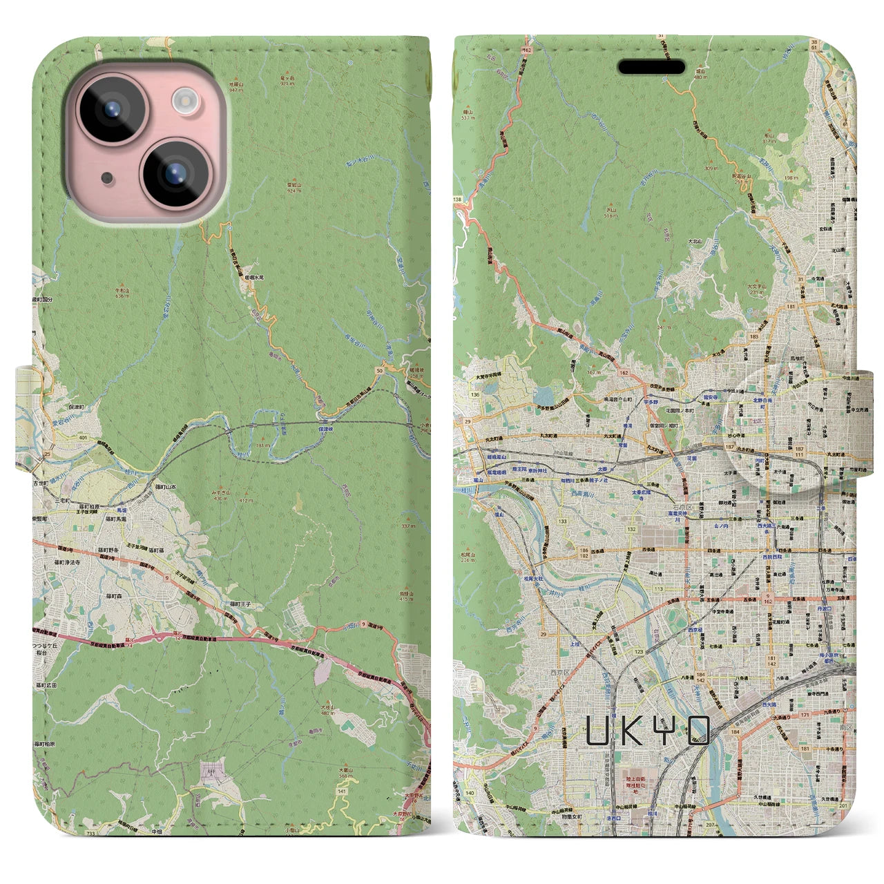 【右京2(京都府)】地図柄iPhoneケース(手帳タイプ)