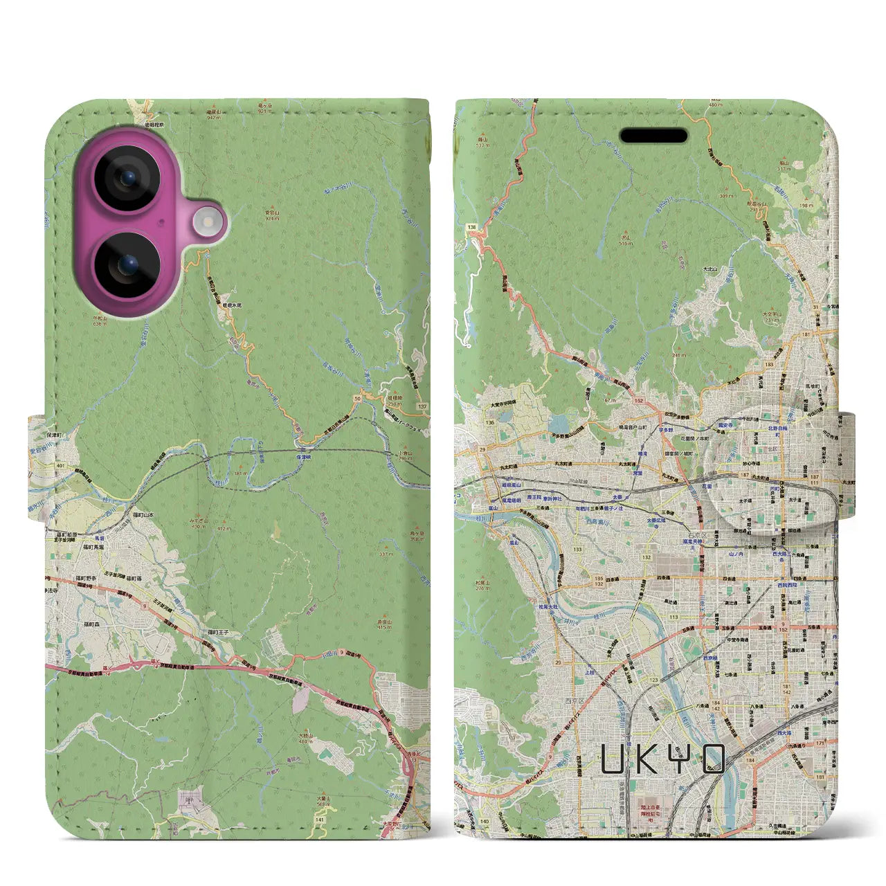 【右京2(京都府)】地図柄iPhoneケース(手帳タイプ)