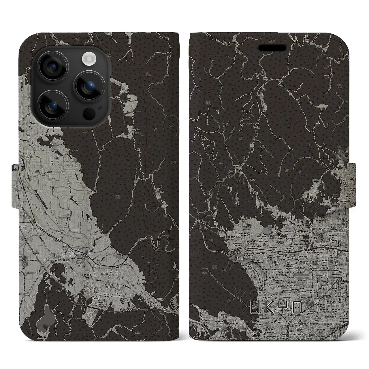 【右京(京都府)】地図柄iPhoneケース(手帳タイプ)モノトーン・iPhone 16 用
