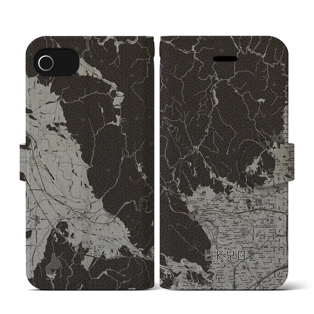 【右京(京都府)】地図柄iPhoneケース(手帳タイプ)モノトーン・iPhone SE(第3 / 第2世代) / 8 / 7 / 6s / 6 用