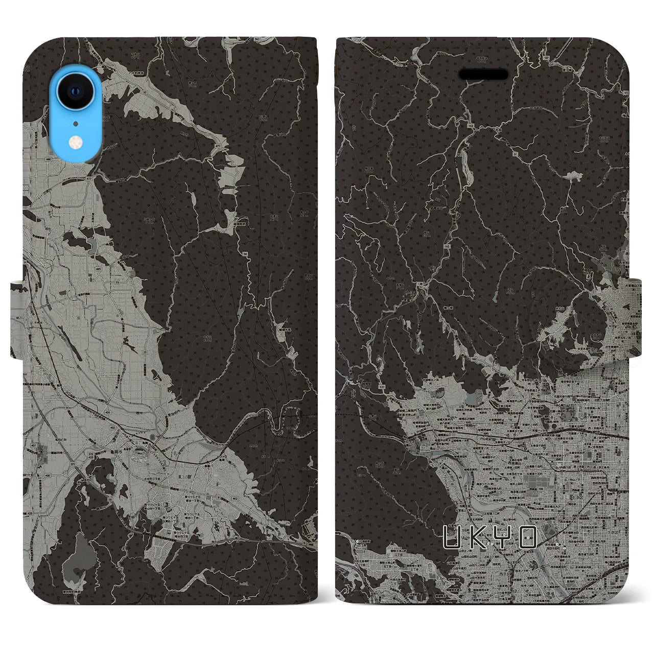 【右京(京都府)】地図柄iPhoneケース(手帳タイプ)モノトーン・iPhone XR 用