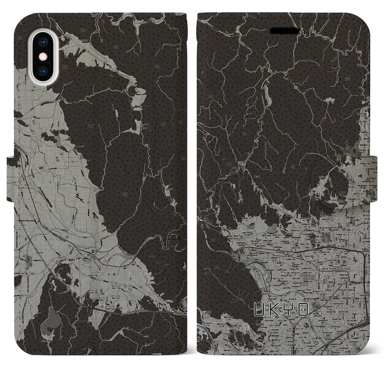 【右京(京都府)】地図柄iPhoneケース(手帳タイプ)モノトーン・iPhone XS Max 用