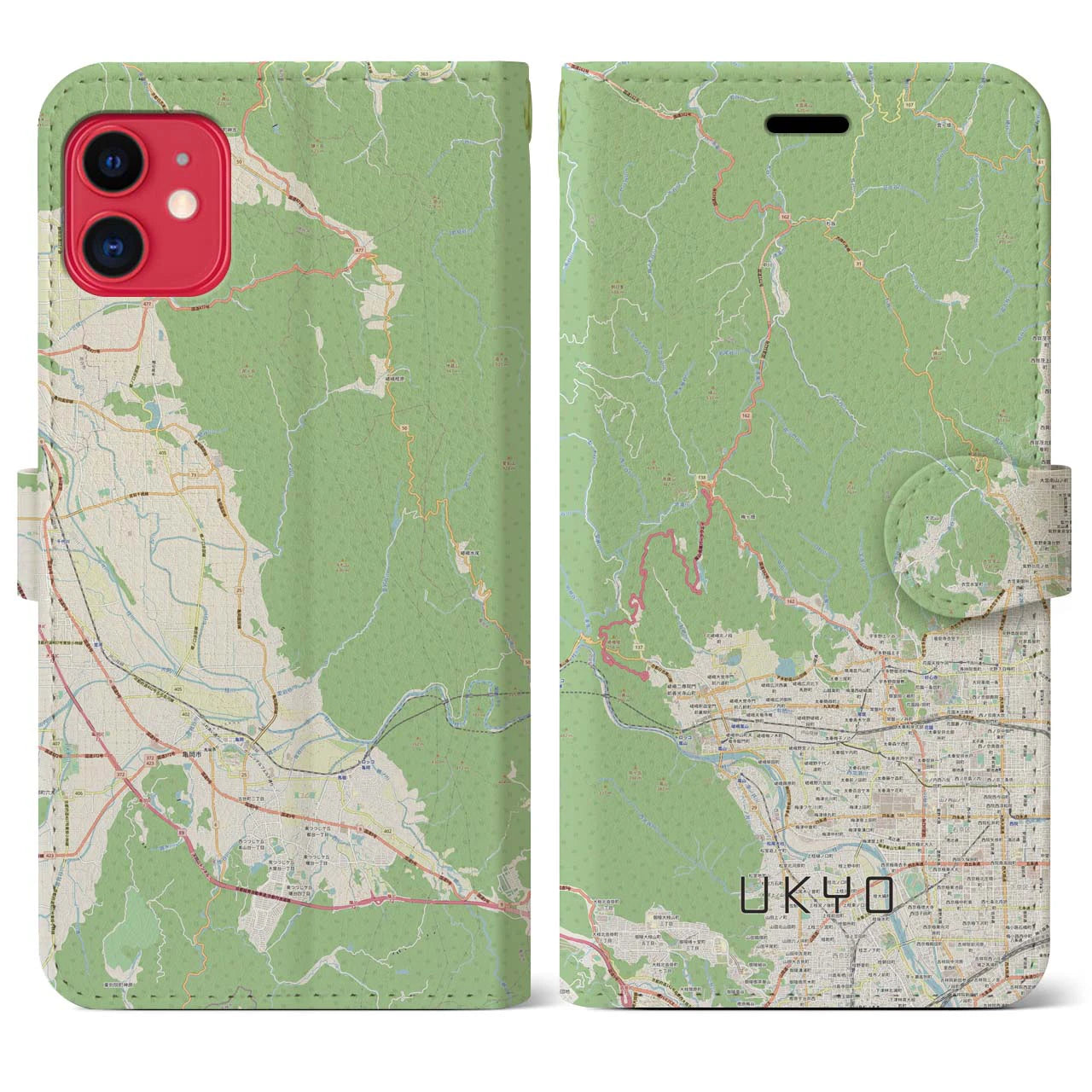 【右京(京都府)】地図柄iPhoneケース(手帳タイプ)ナチュラル・iPhone 11 用
