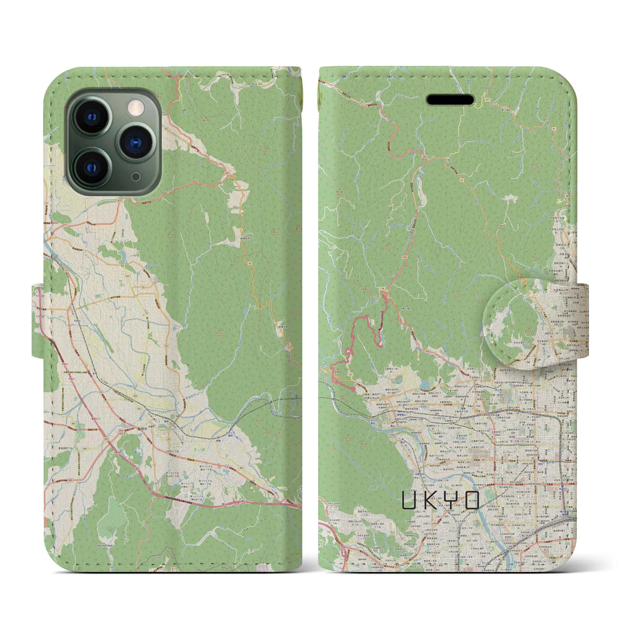 【右京(京都府)】地図柄iPhoneケース(手帳タイプ)ナチュラル・iPhone 11 Pro 用