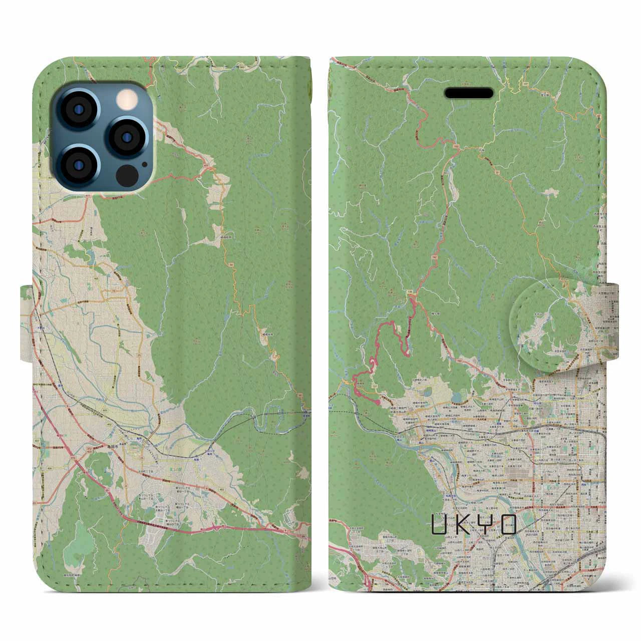 【右京(京都府)】地図柄iPhoneケース(手帳タイプ)ナチュラル・iPhone 12 / 12 Pro 用