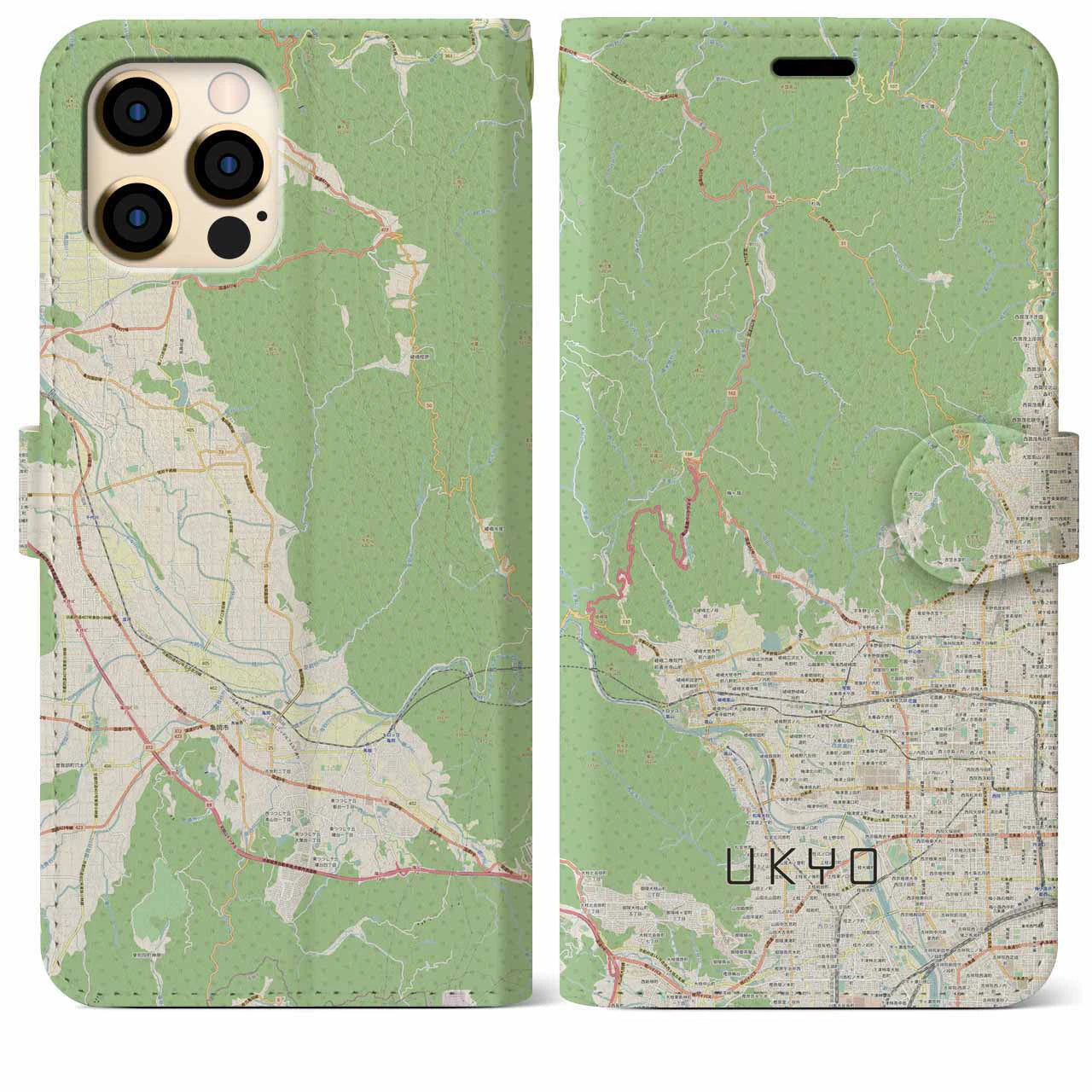 【右京(京都府)】地図柄iPhoneケース(手帳タイプ)ナチュラル・iPhone 12 Pro Max 用