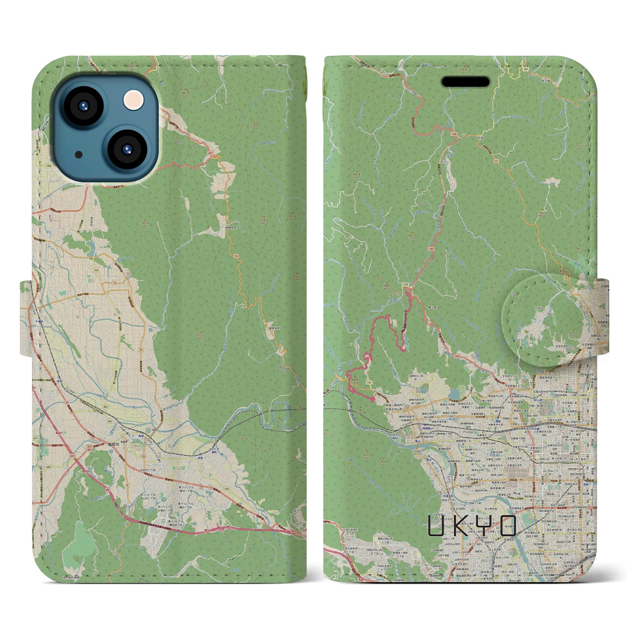 【右京(京都府)】地図柄iPhoneケース(手帳タイプ)ナチュラル・iPhone 13 用