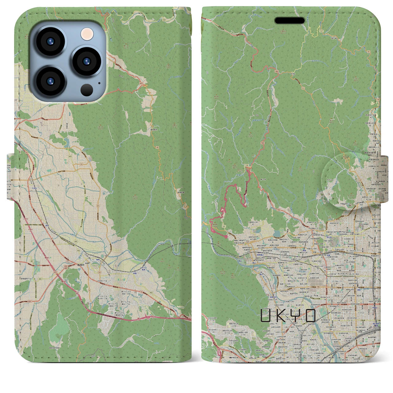 【右京(京都府)】地図柄iPhoneケース(手帳タイプ)ナチュラル・iPhone 13 Pro Max 用