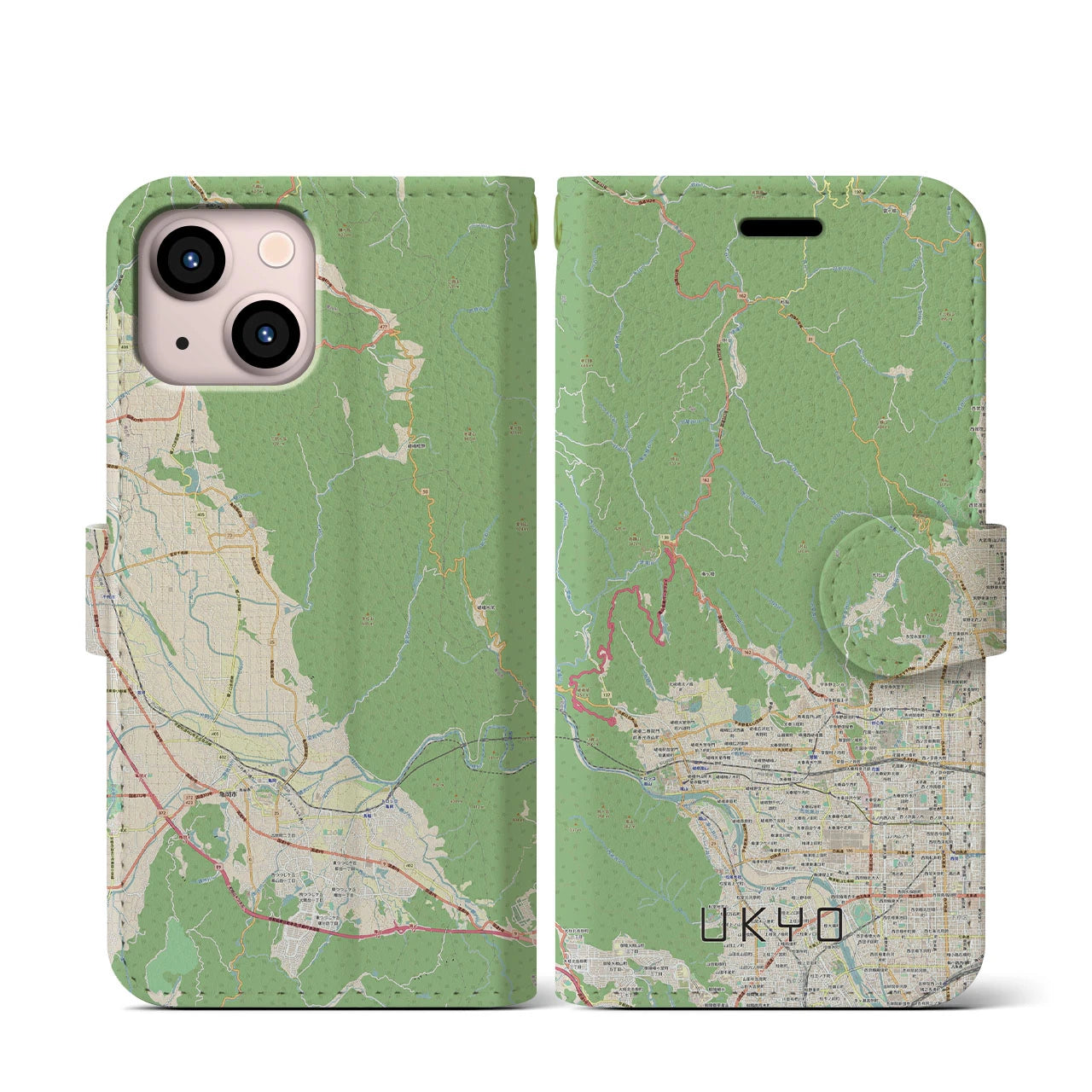 【右京(京都府)】地図柄iPhoneケース(手帳タイプ)ナチュラル・iPhone 13 mini 用