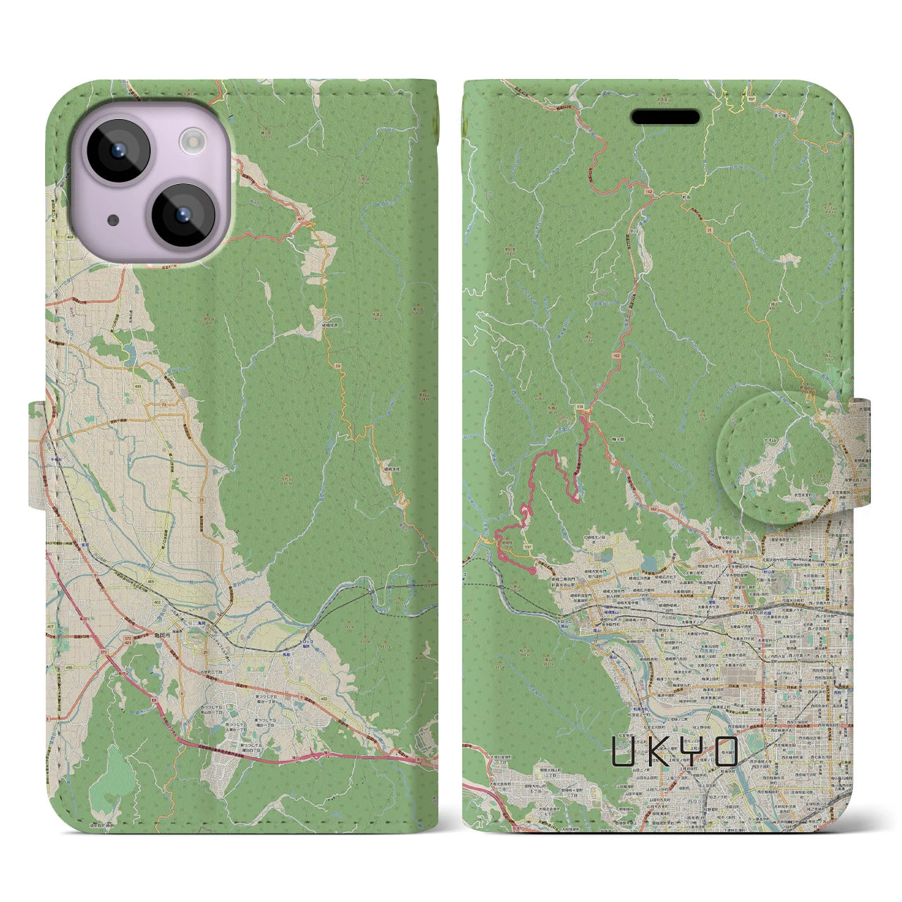 【右京(京都府)】地図柄iPhoneケース(手帳タイプ)ナチュラル・iPhone 14 用