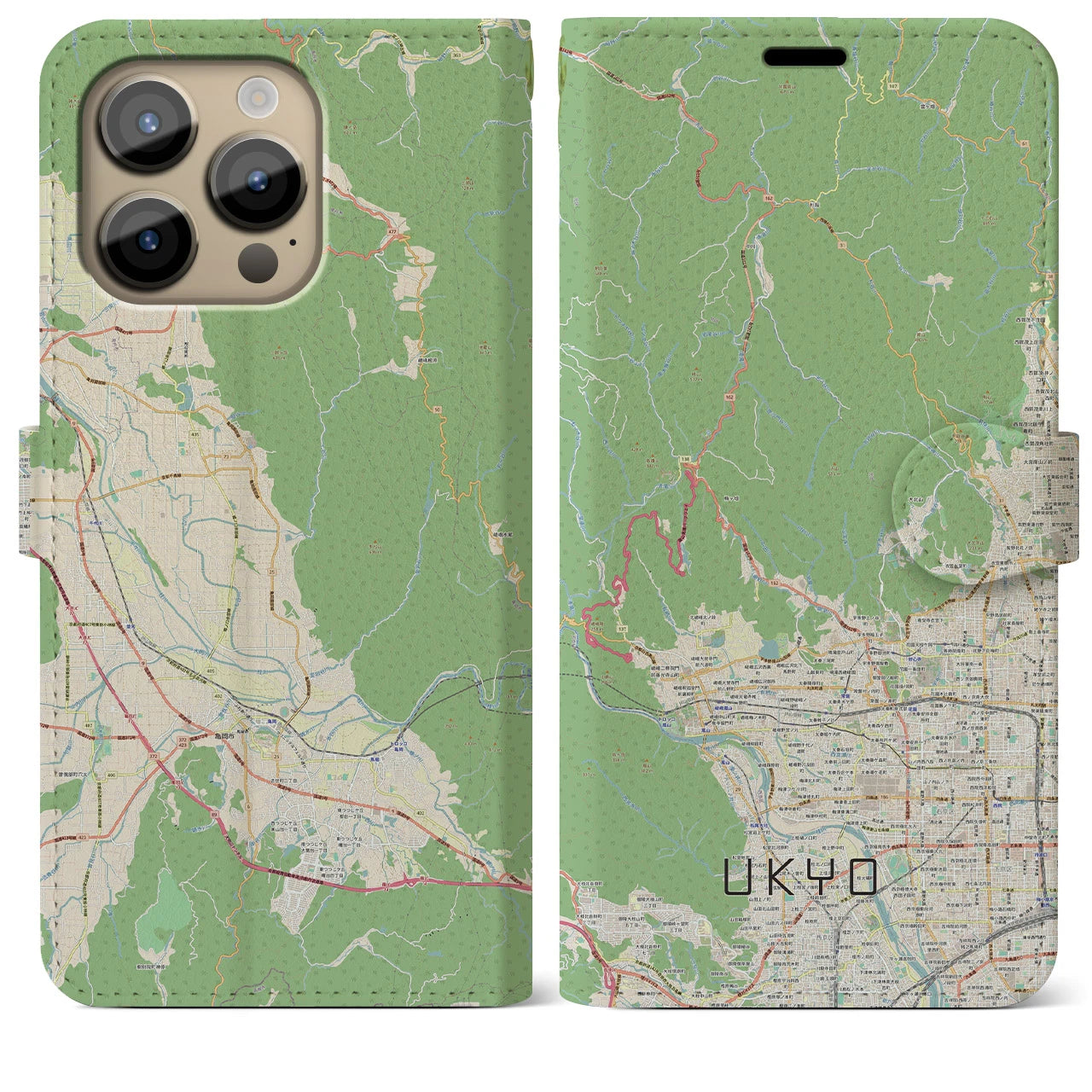 【右京(京都府)】地図柄iPhoneケース(手帳タイプ)ナチュラル・iPhone 14 Pro Max 用
