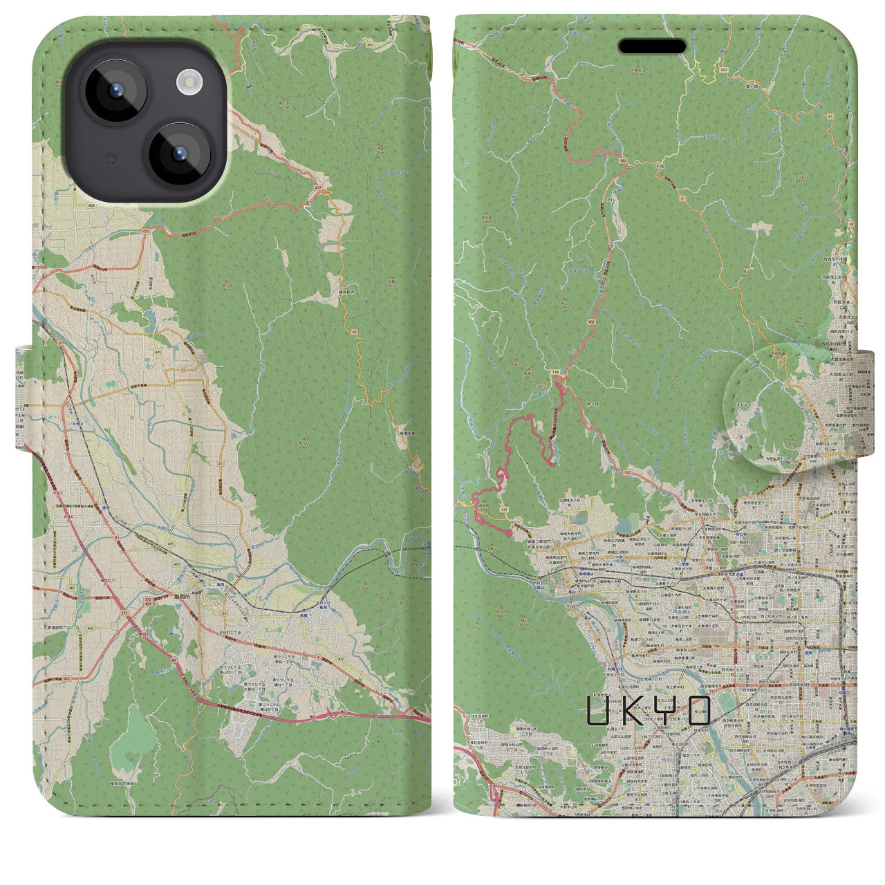 【右京(京都府)】地図柄iPhoneケース(手帳タイプ)ナチュラル・iPhone 14 Plus 用