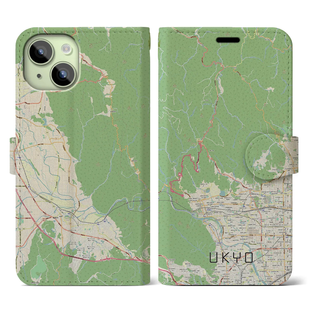 【右京(京都府)】地図柄iPhoneケース(手帳タイプ)ナチュラル・iPhone 15 用