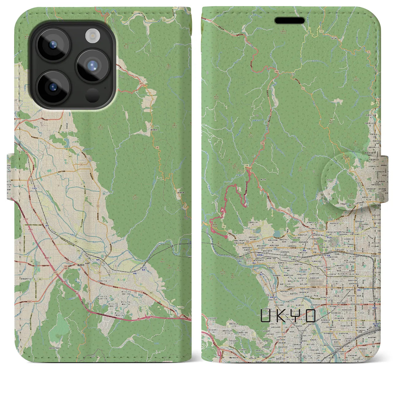 【右京(京都府)】地図柄iPhoneケース(手帳タイプ)ナチュラル・iPhone 15 Pro Max 用