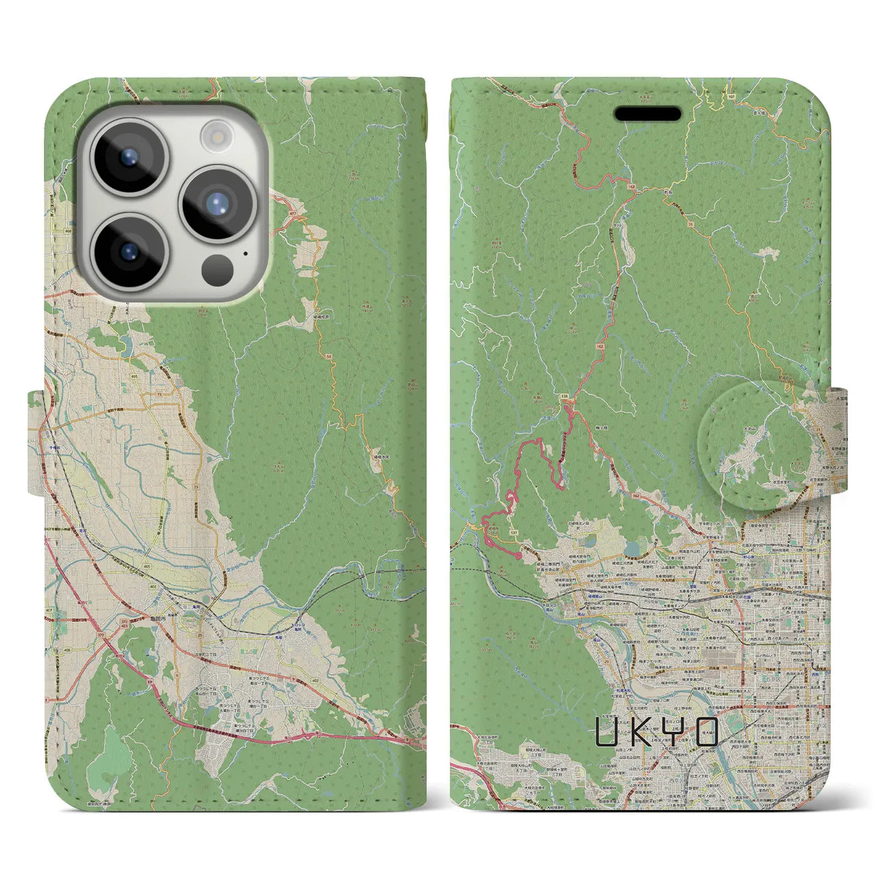 【右京(京都府)】地図柄iPhoneケース(手帳タイプ)ナチュラル・iPhone 15 Pro 用