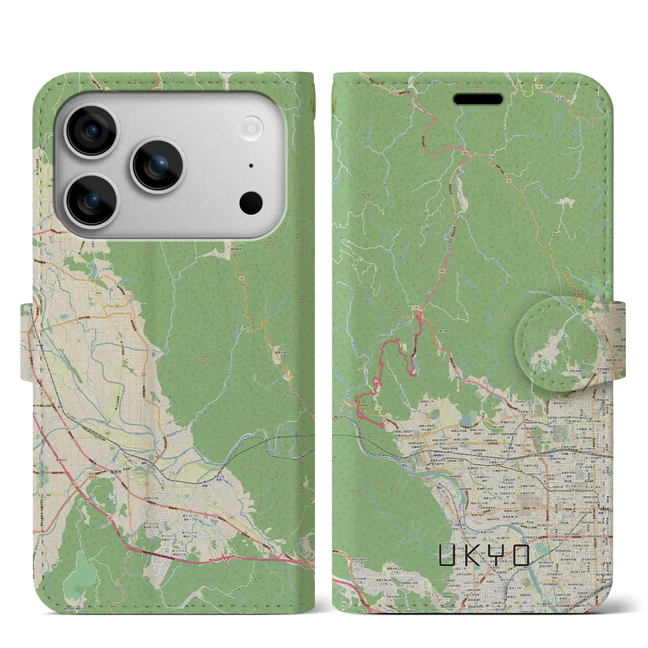 【右京(京都府)】地図柄iPhoneケース(手帳タイプ)モノトーン・iPhone 17 Pro Max 用