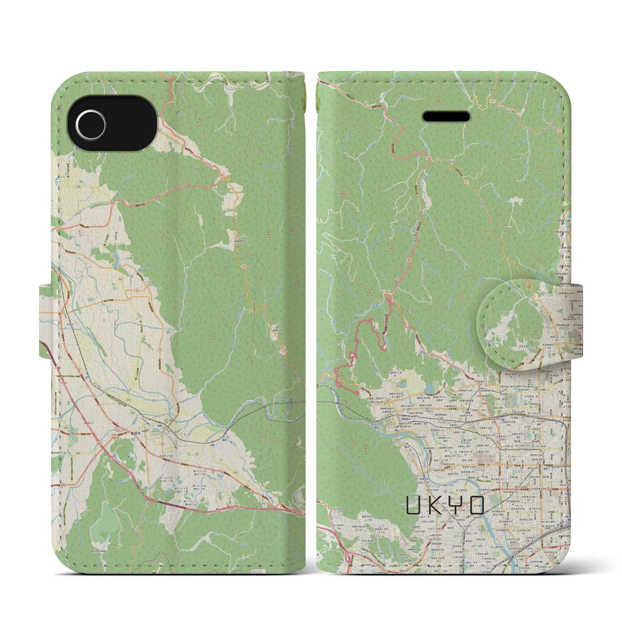 【右京(京都府)】地図柄iPhoneケース(手帳タイプ)ナチュラル・iPhone SE(第3 / 第2世代) / 8 / 7 / 6s / 6 用
