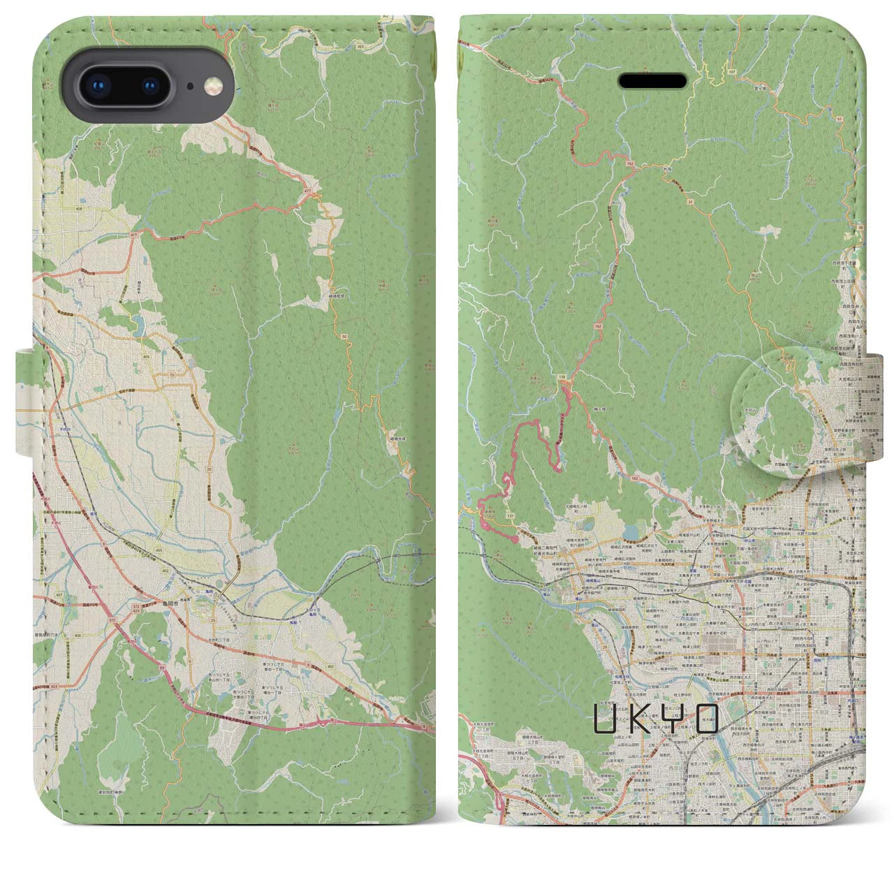 【右京(京都府)】地図柄iPhoneケース(手帳タイプ)ナチュラル・iPhone 8Plus /7Plus / 6sPlus / 6Plus 用