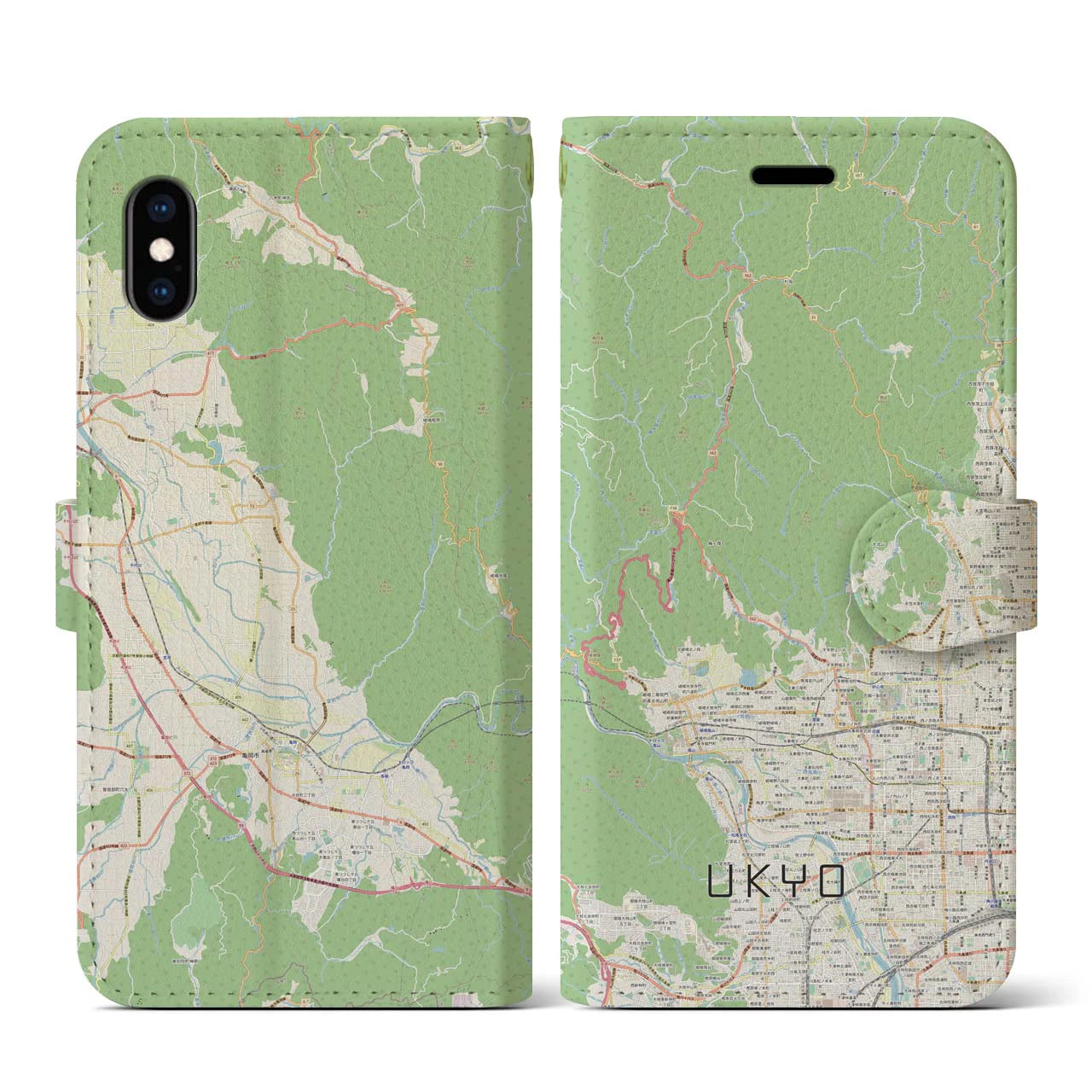 【右京(京都府)】地図柄iPhoneケース(手帳タイプ)ナチュラル・iPhone XS / X 用