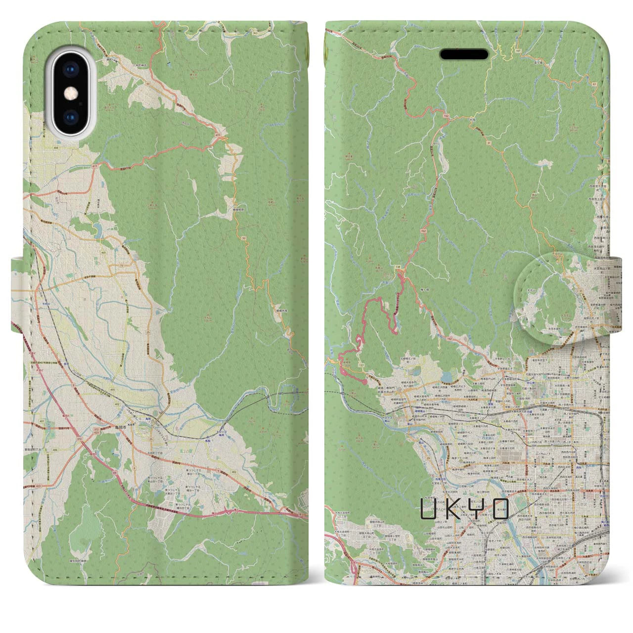 【右京(京都府)】地図柄iPhoneケース(手帳タイプ)ナチュラル・iPhone XS Max 用