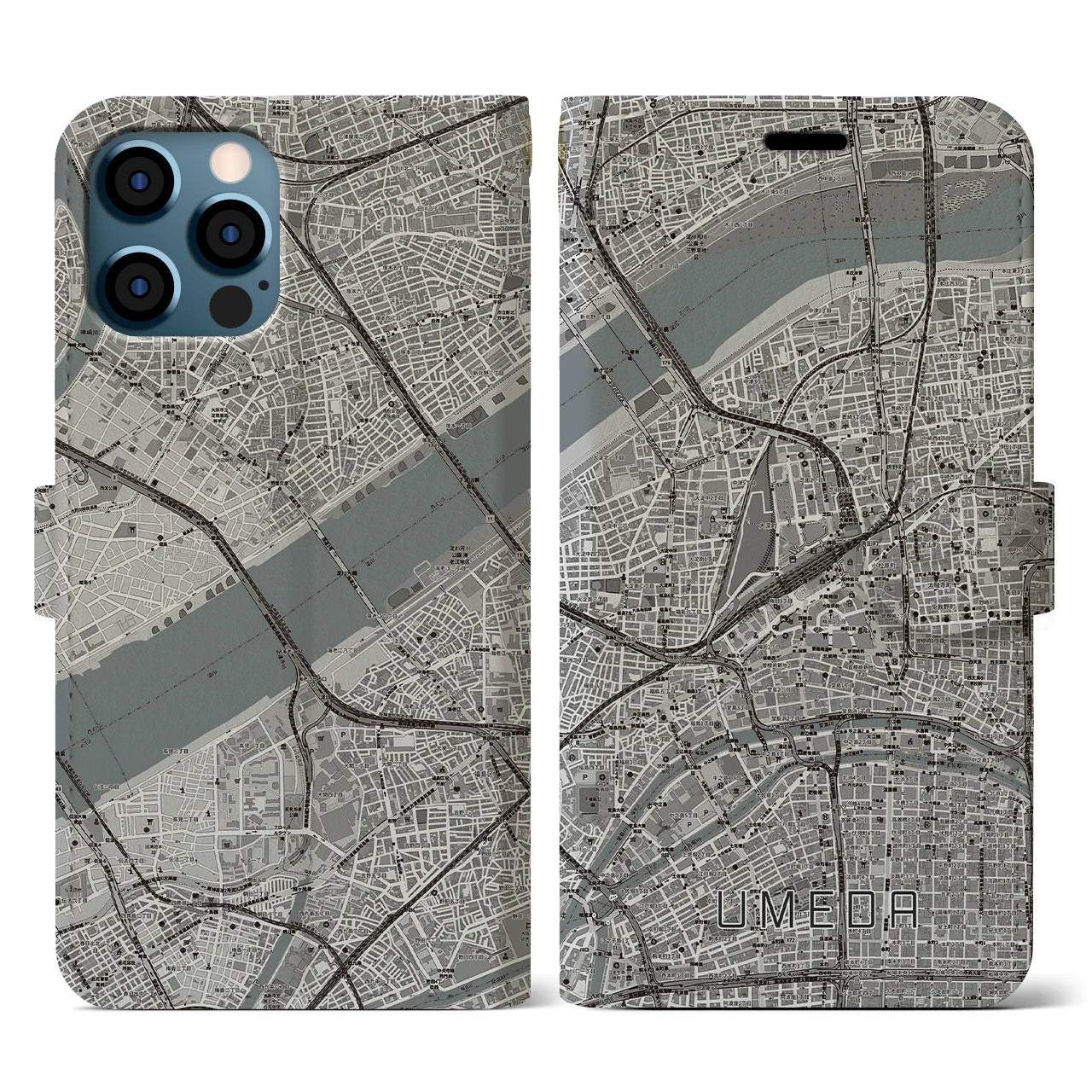 【梅田(大阪府)】地図柄iPhoneケース(手帳タイプ)