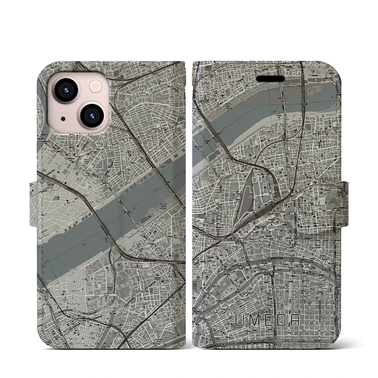 【梅田(大阪府)】地図柄iPhoneケース(手帳タイプ)