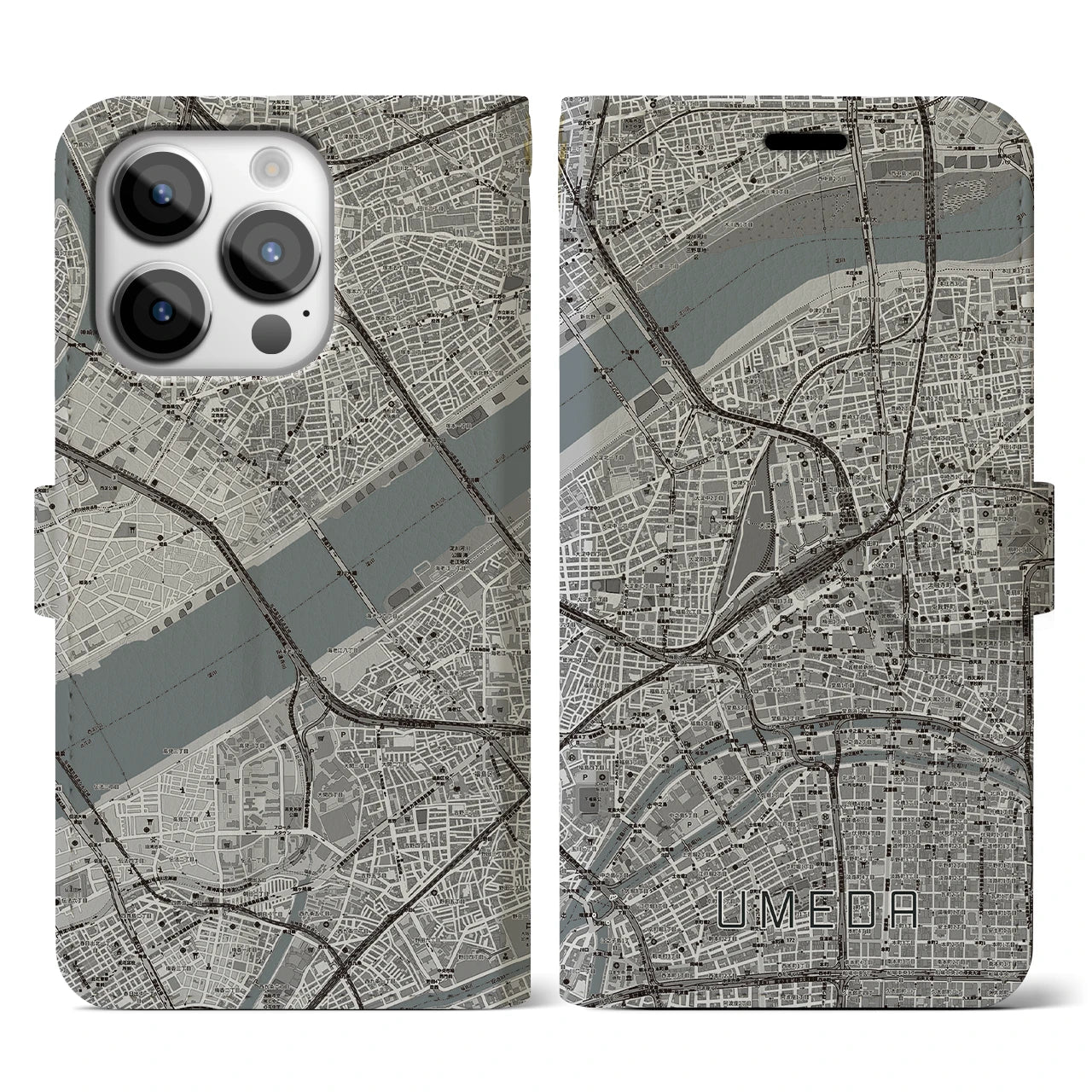 【梅田(大阪府)】地図柄iPhoneケース(手帳タイプ)