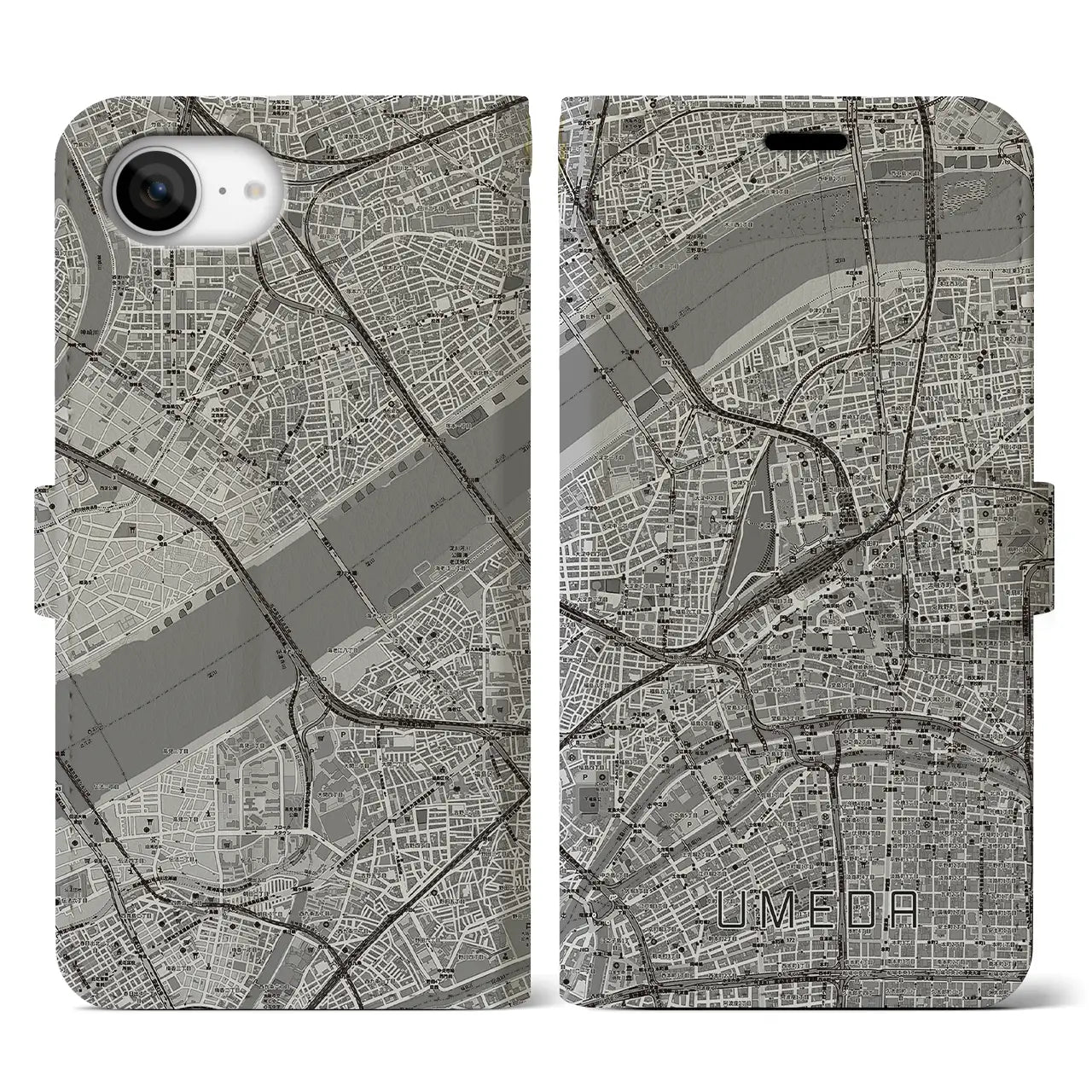 【梅田(大阪府)】地図柄iPhoneケース(手帳タイプ)