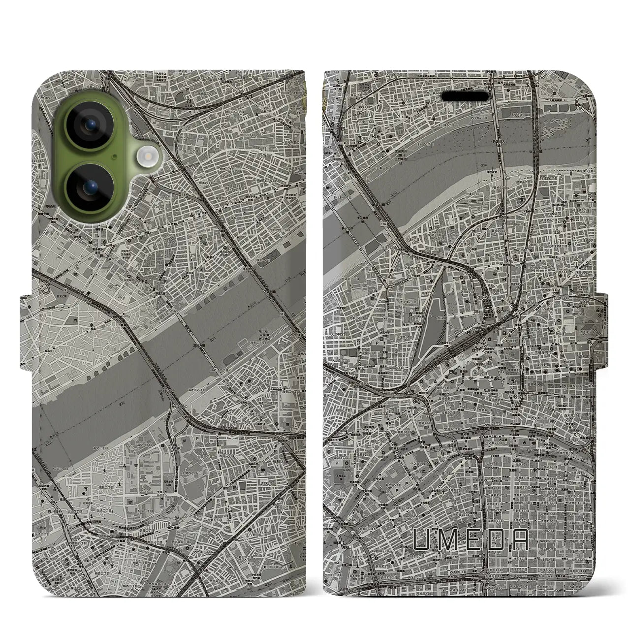 【梅田(大阪府)】地図柄iPhoneケース(手帳タイプ)