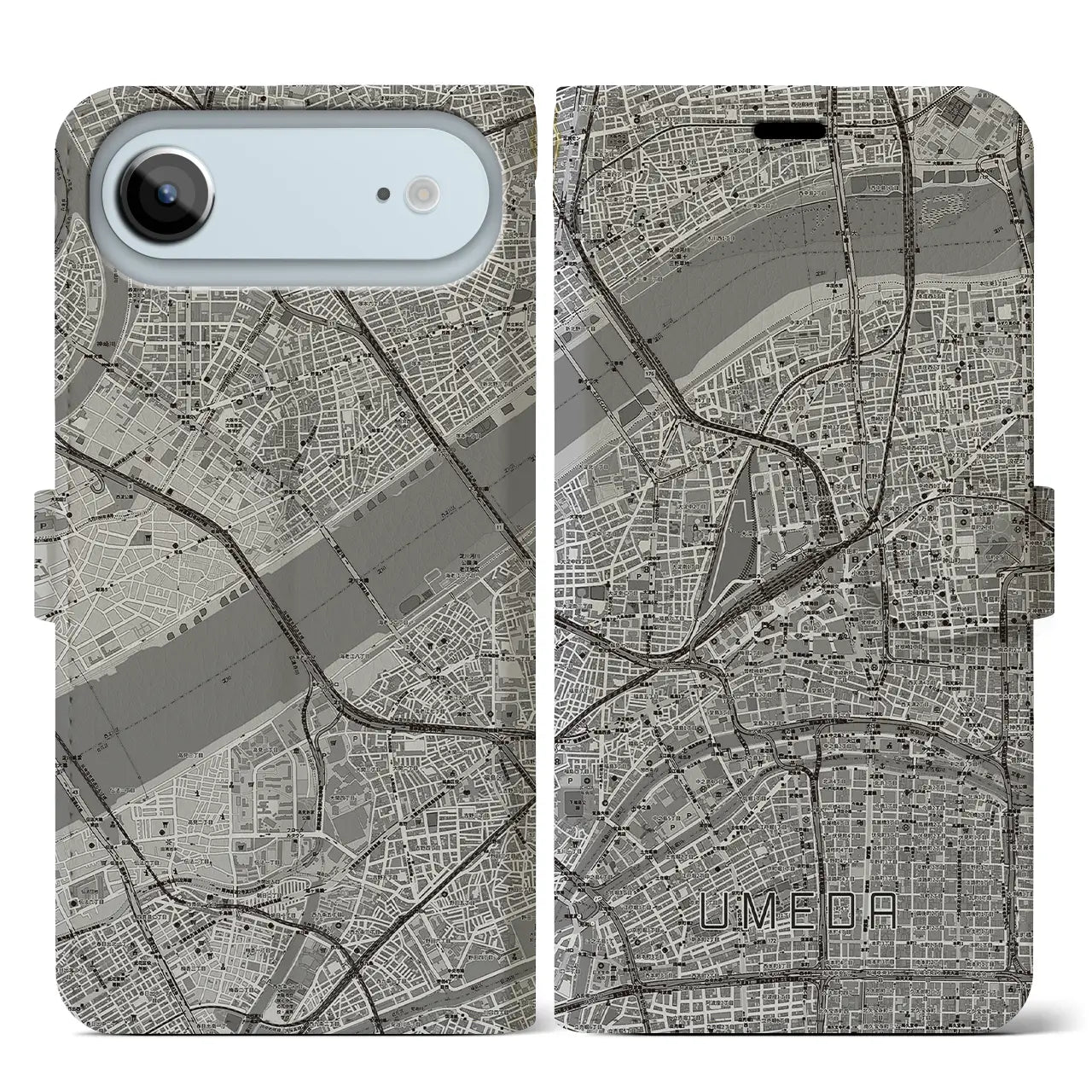 【梅田(大阪府)】地図柄iPhoneケース(手帳タイプ)