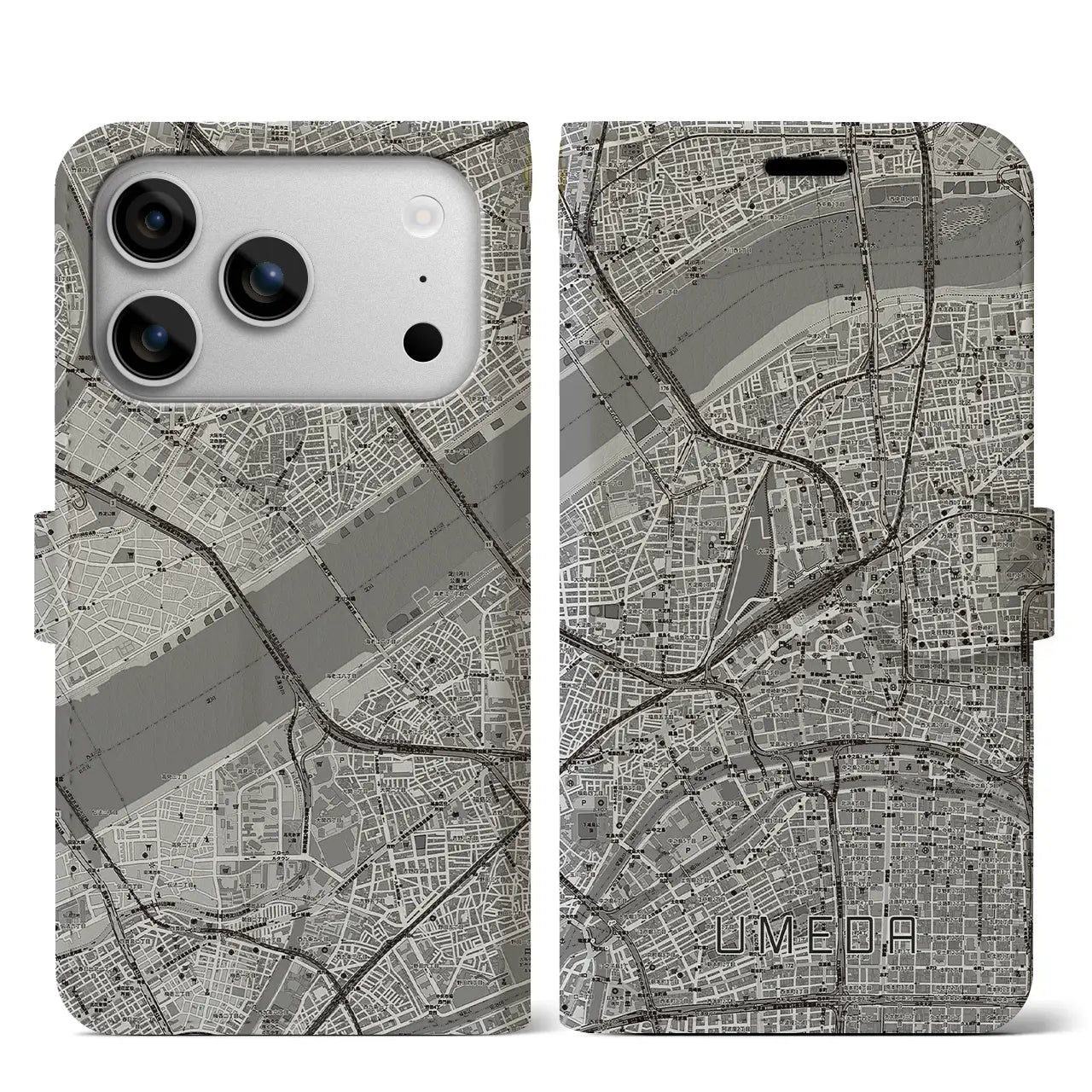 【梅田(大阪府)】地図柄iPhoneケース(手帳タイプ)